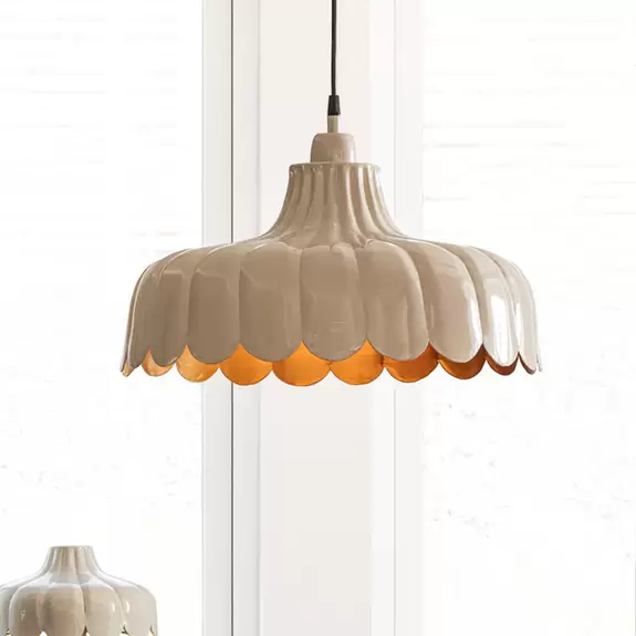 Lampenwelt PR Home Hängeleuchte Wells, beige/gold, Ø 43 cm, Metall