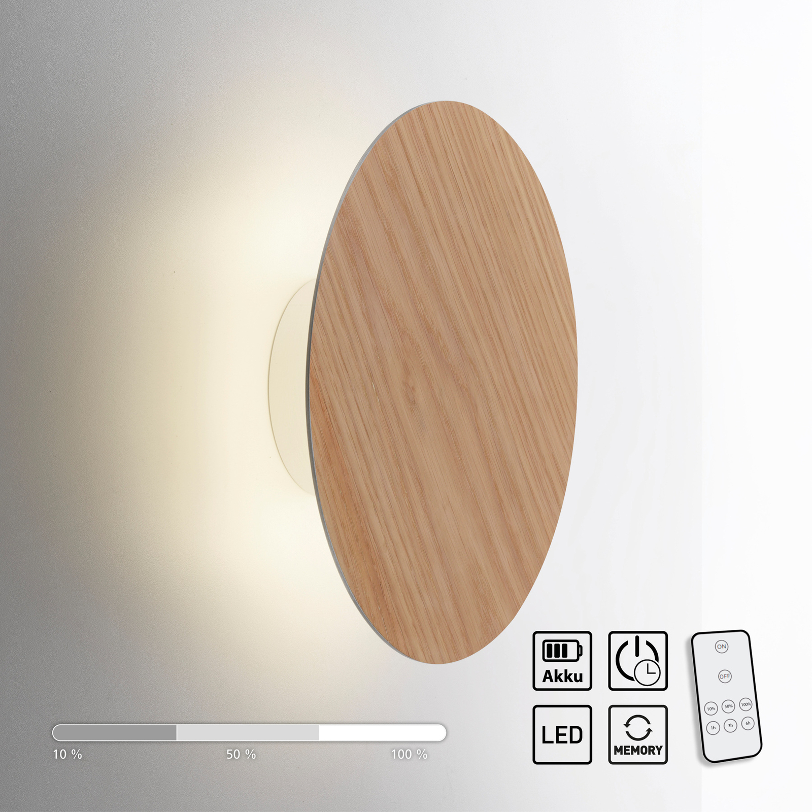 Candeeiro de parede LED a pilhas Puntua Ø 25 cm aspeto madeira