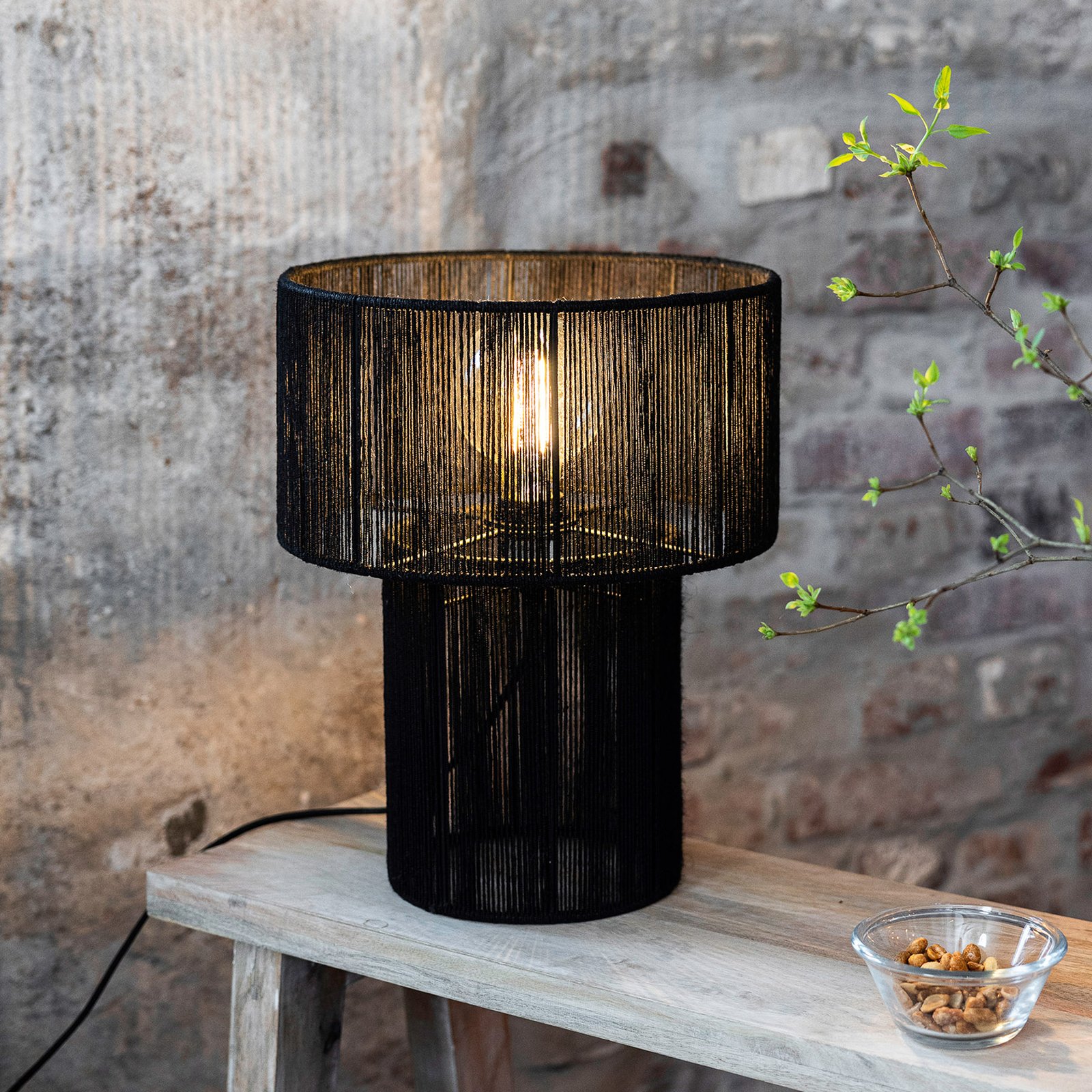 Soga table lamp, black, jute, height 40 cm