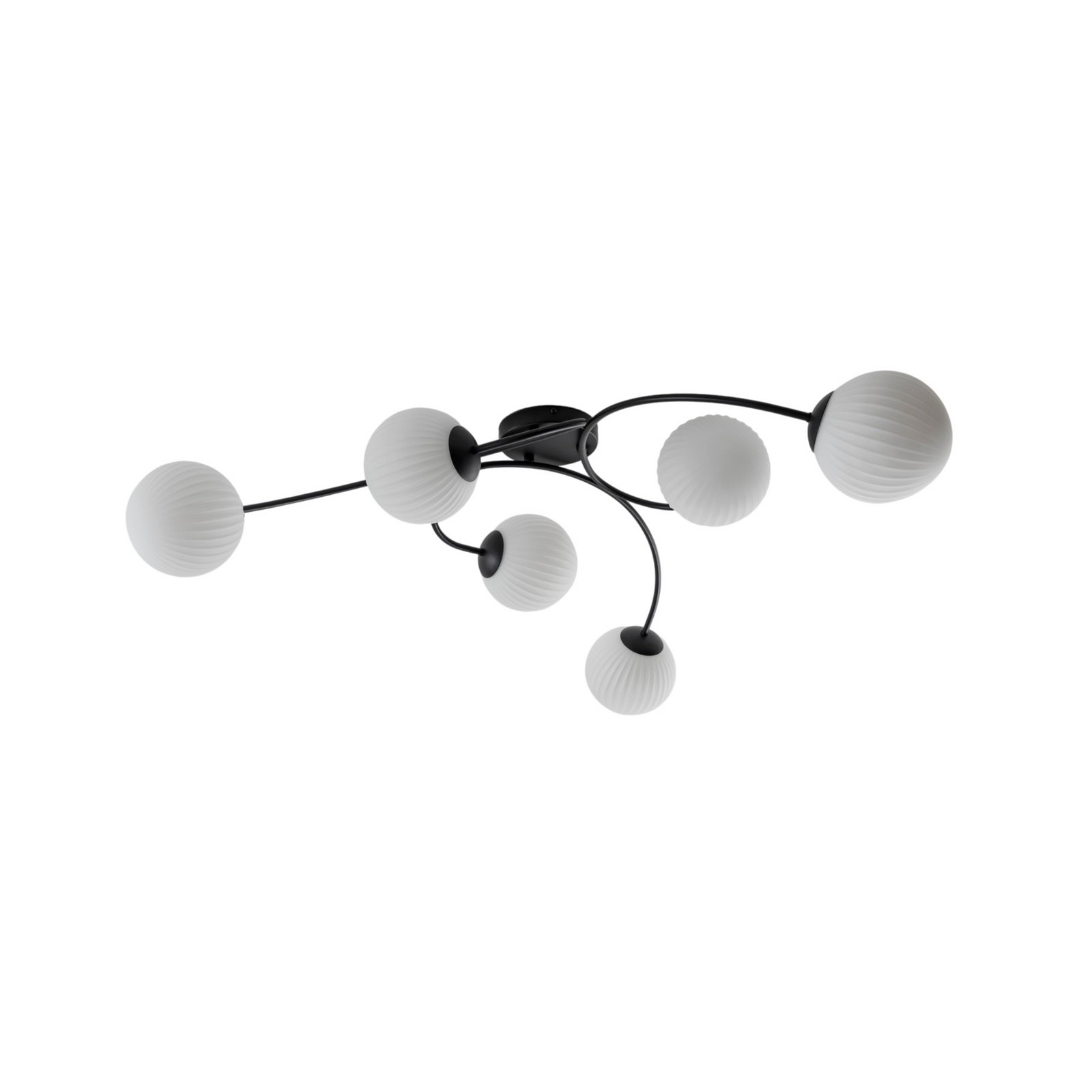 Plafoniera Vibra, opale/nero, lunghezza 97 cm, vetro, a 6 luci. Plafoniera Vibra, opale/nero, lunghezza 97 cm, vetro, a 6 luci.