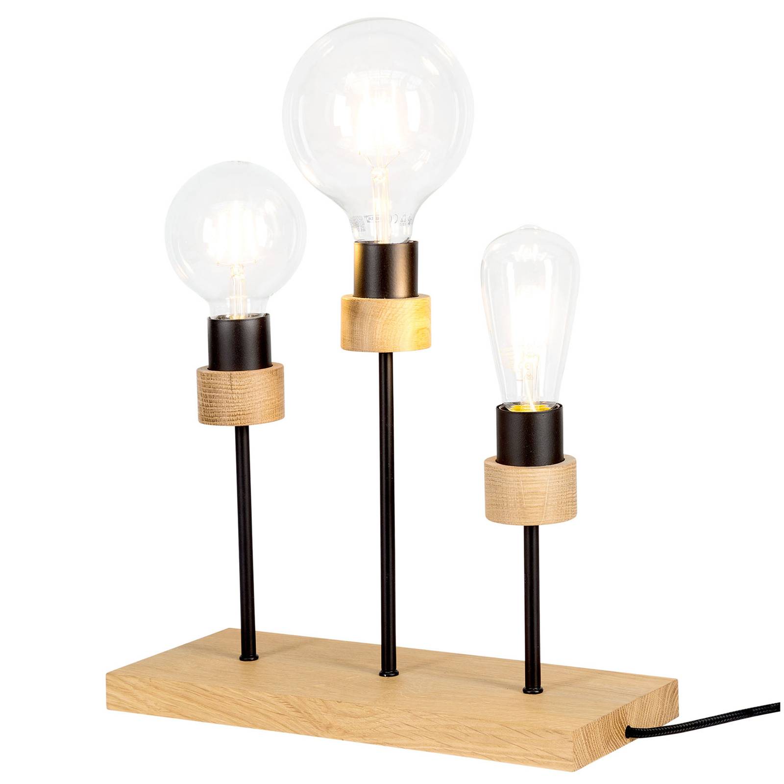 Lampe de table Millume chêne, droite à 3 lampes