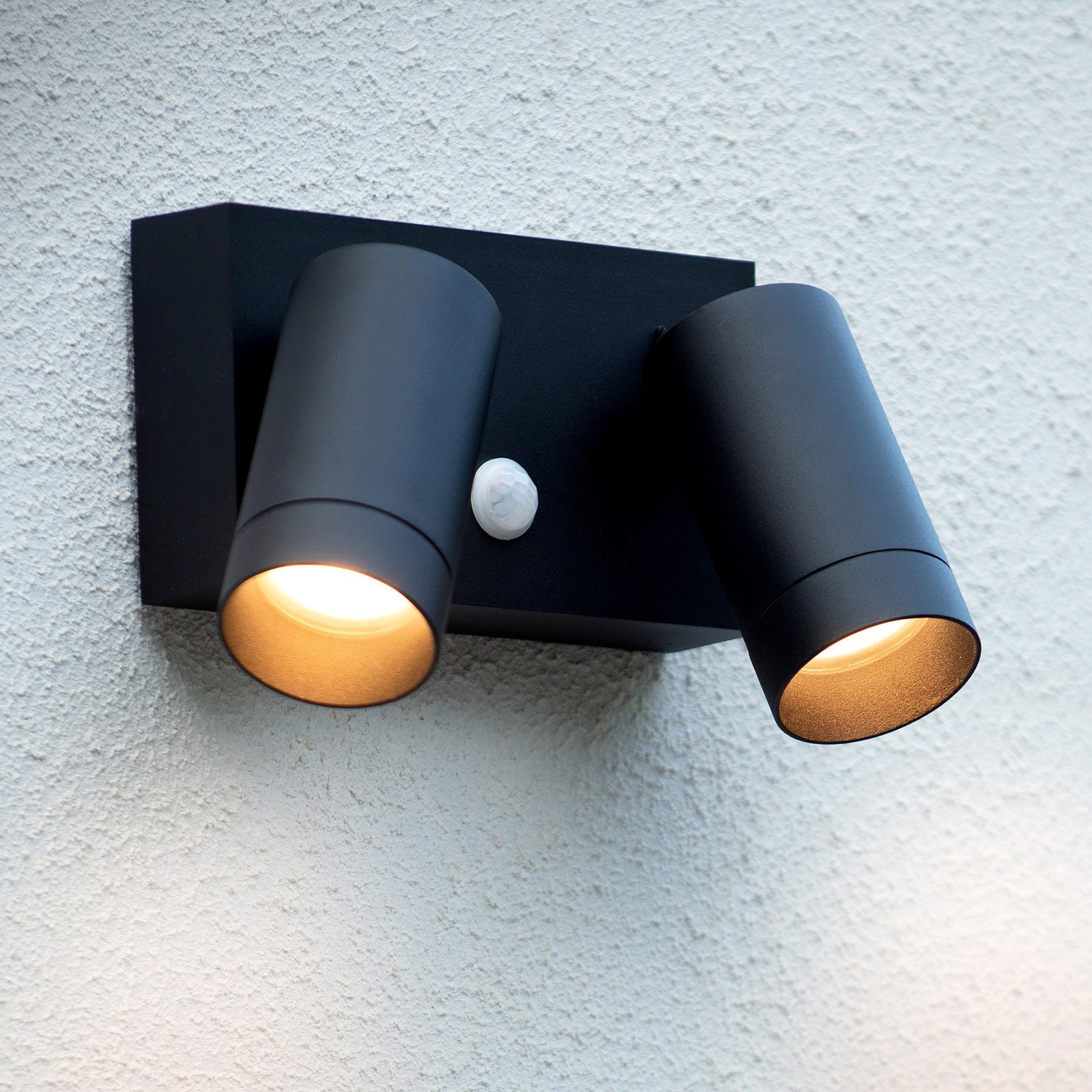 Taylor outdoor wall spotlight sensor, 2-bulb black