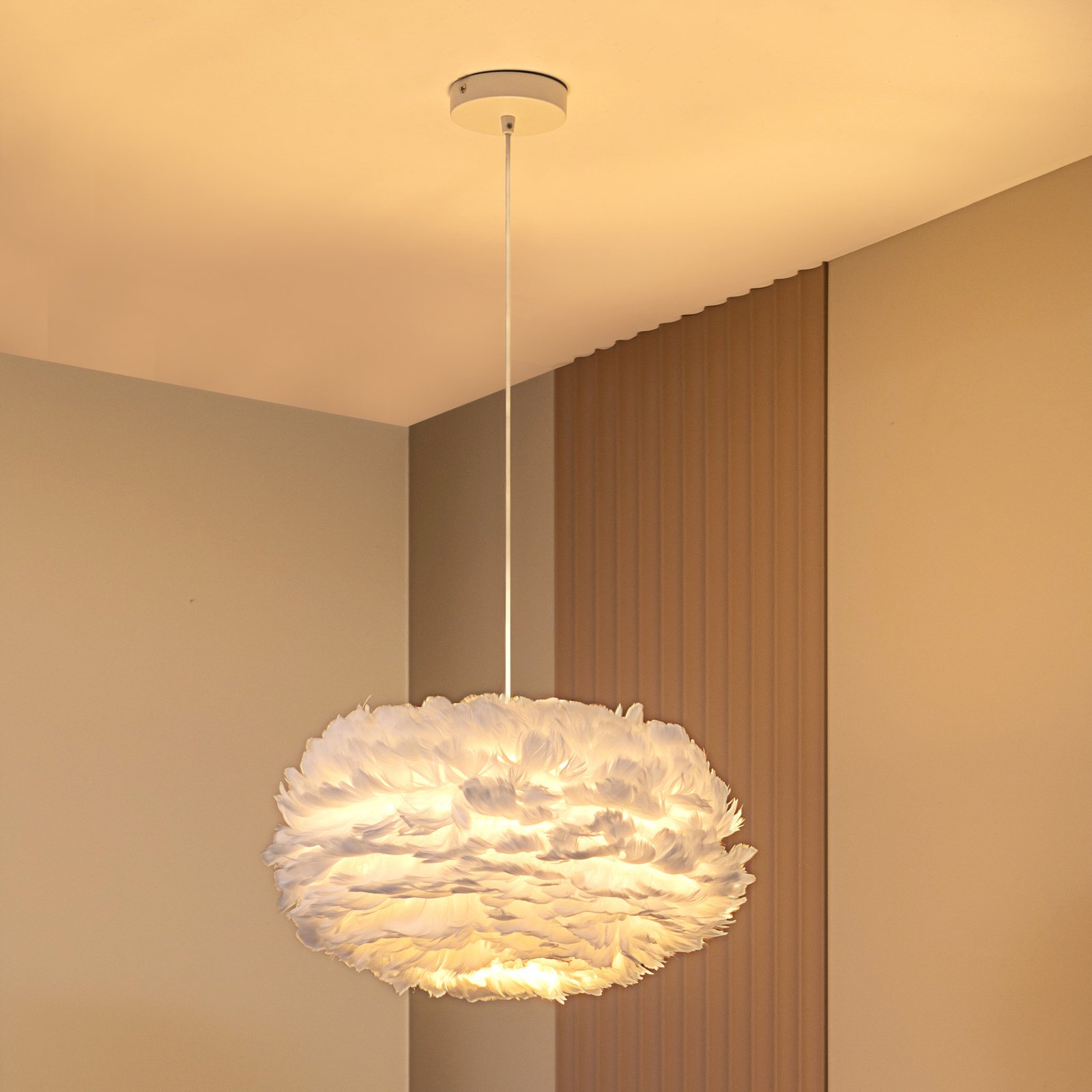 Lampa wisząca Lindby Heven, Ø 50 cm, biała, tworzywo sztuczne, E27