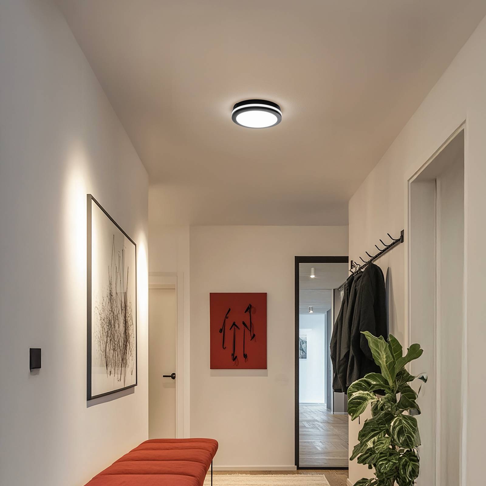 LED-Deckenleuchte Marlon, Ø 22 cm, schwarz, Kunststoff, IP54 günstig online kaufen