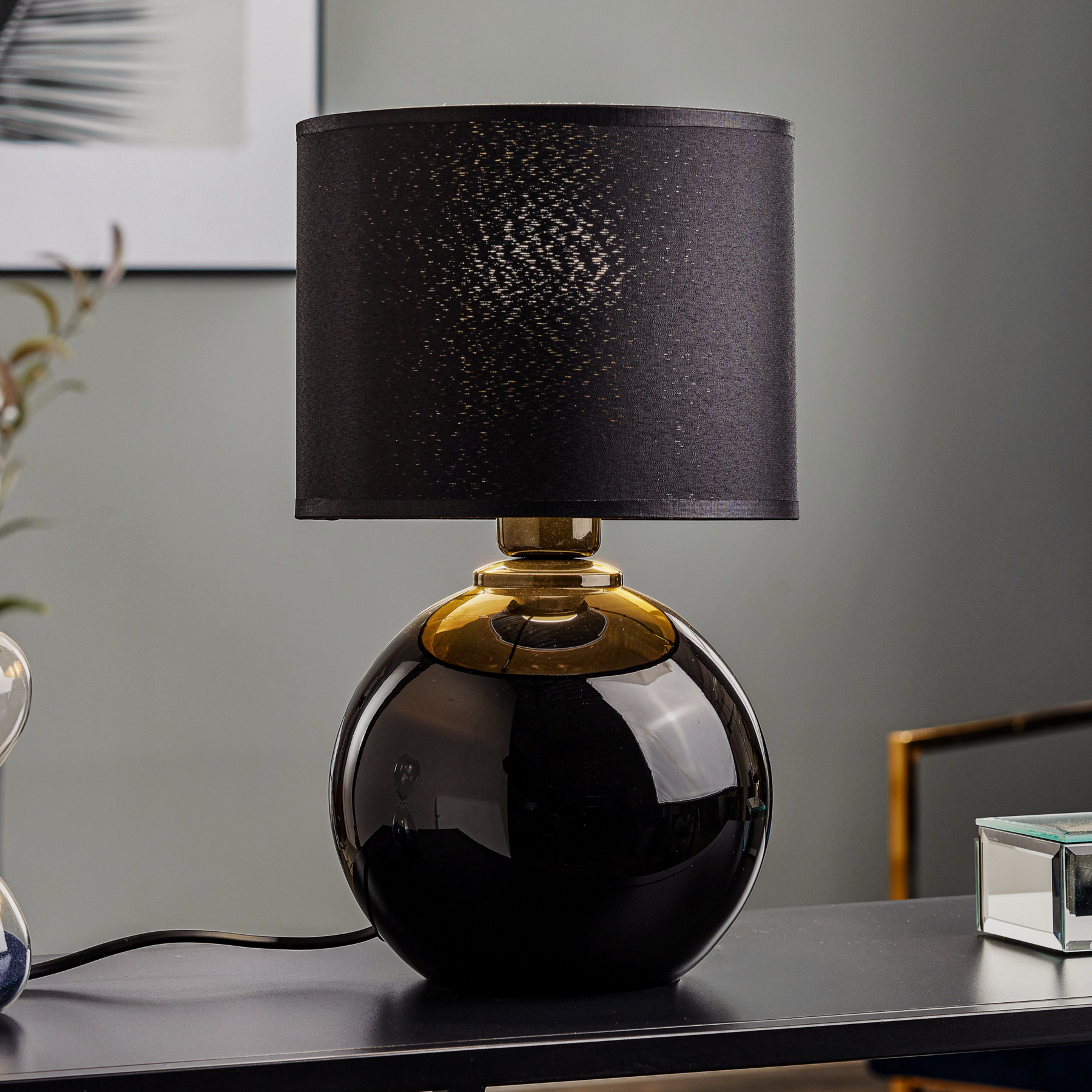 Lampa stołowa Palla, Ø 20 cm, czarna/złota