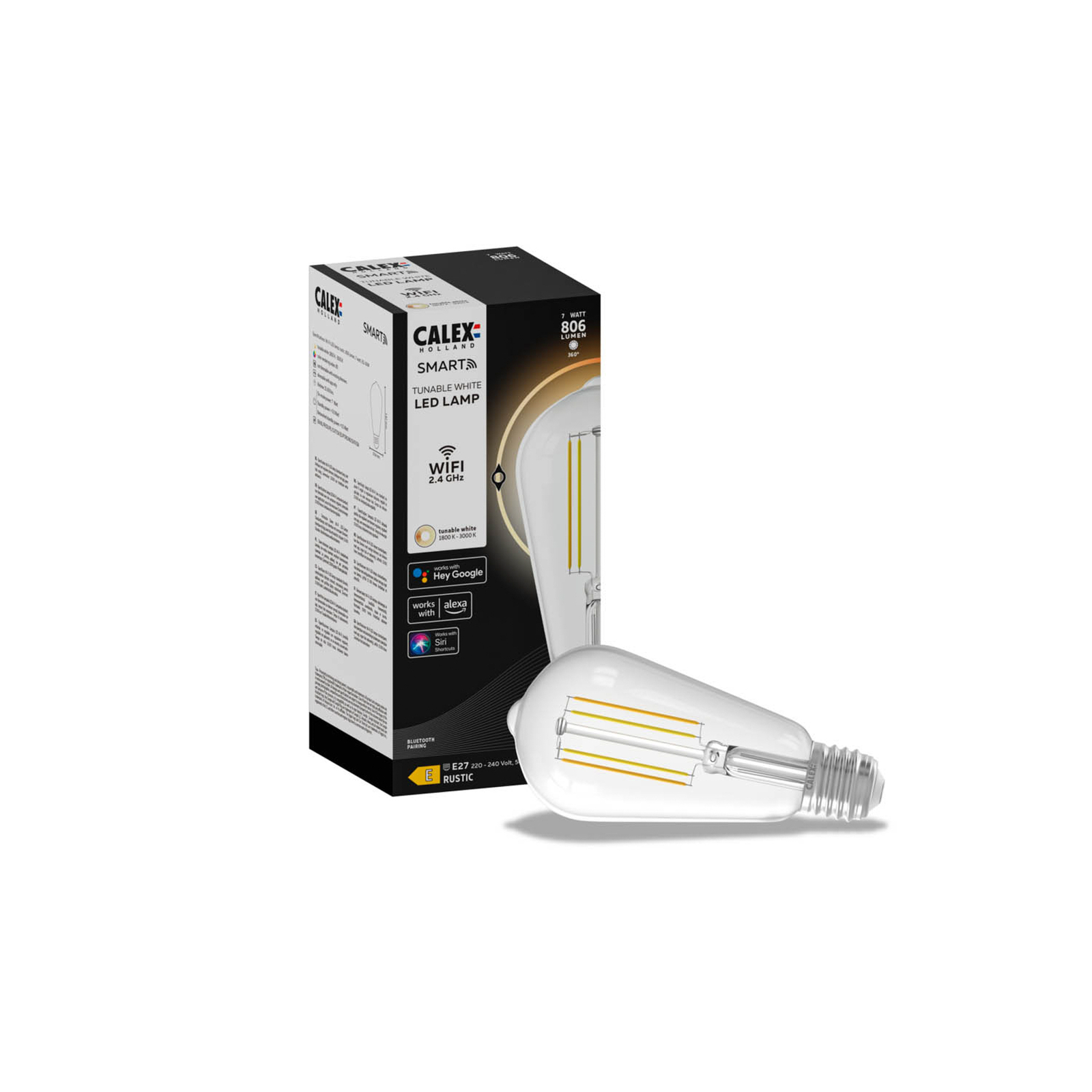 Calex Smart E27 ST64 LED 7W filamentti 1800–3000K