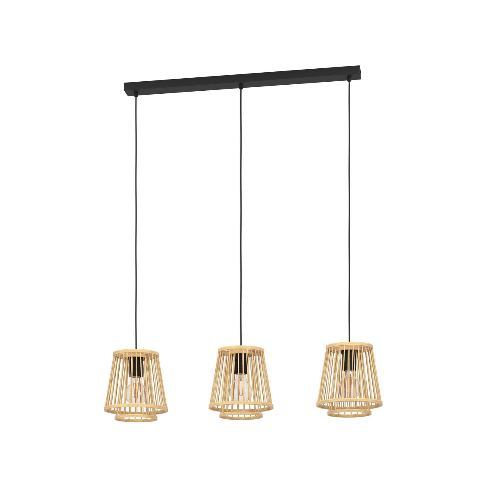 Lampă suspendată Hykeham, lungime 91 cm, naturală, 3 lumini, bambus
