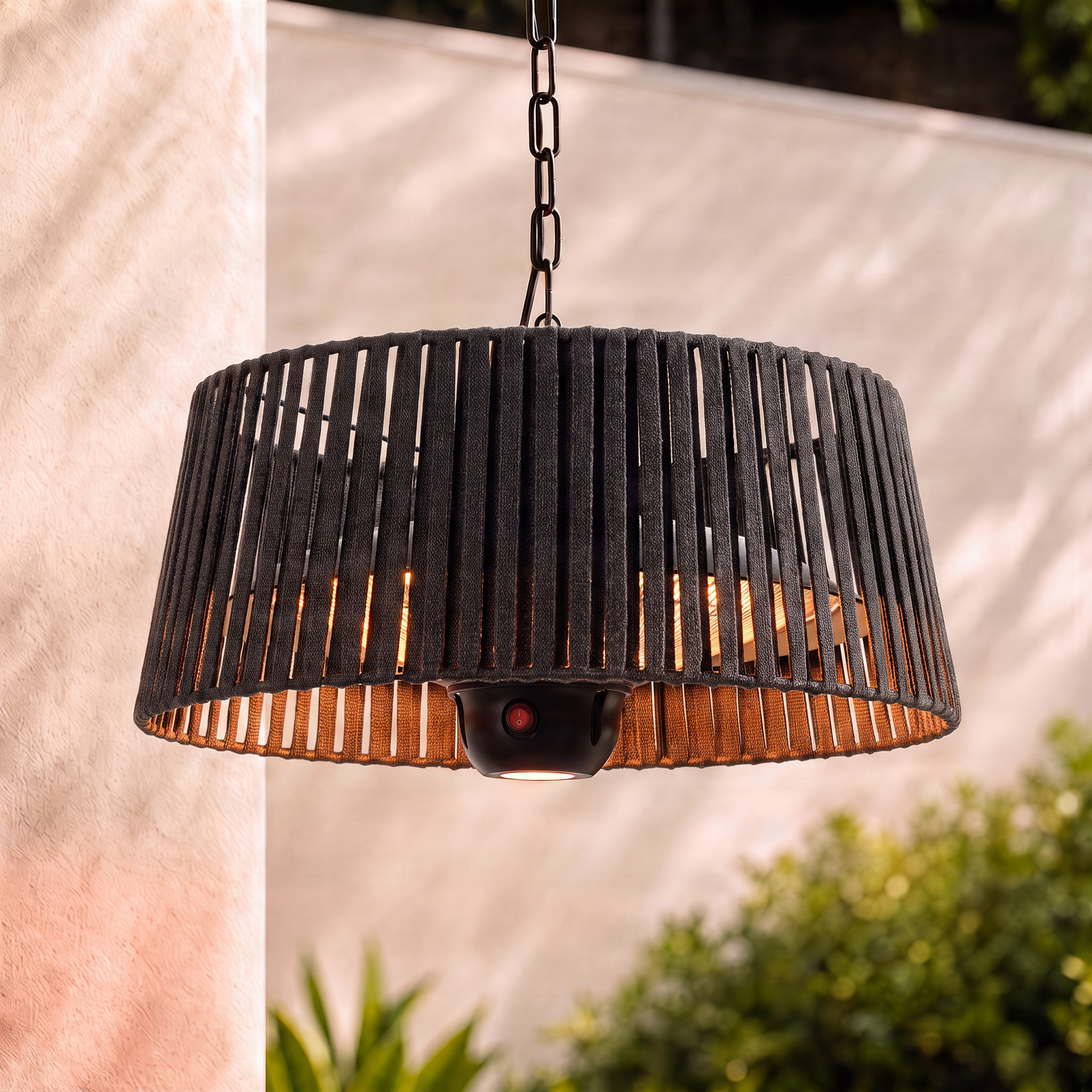 Lucande Pyravo suspended patio heater, black, aluminium, Ø 60 cm
