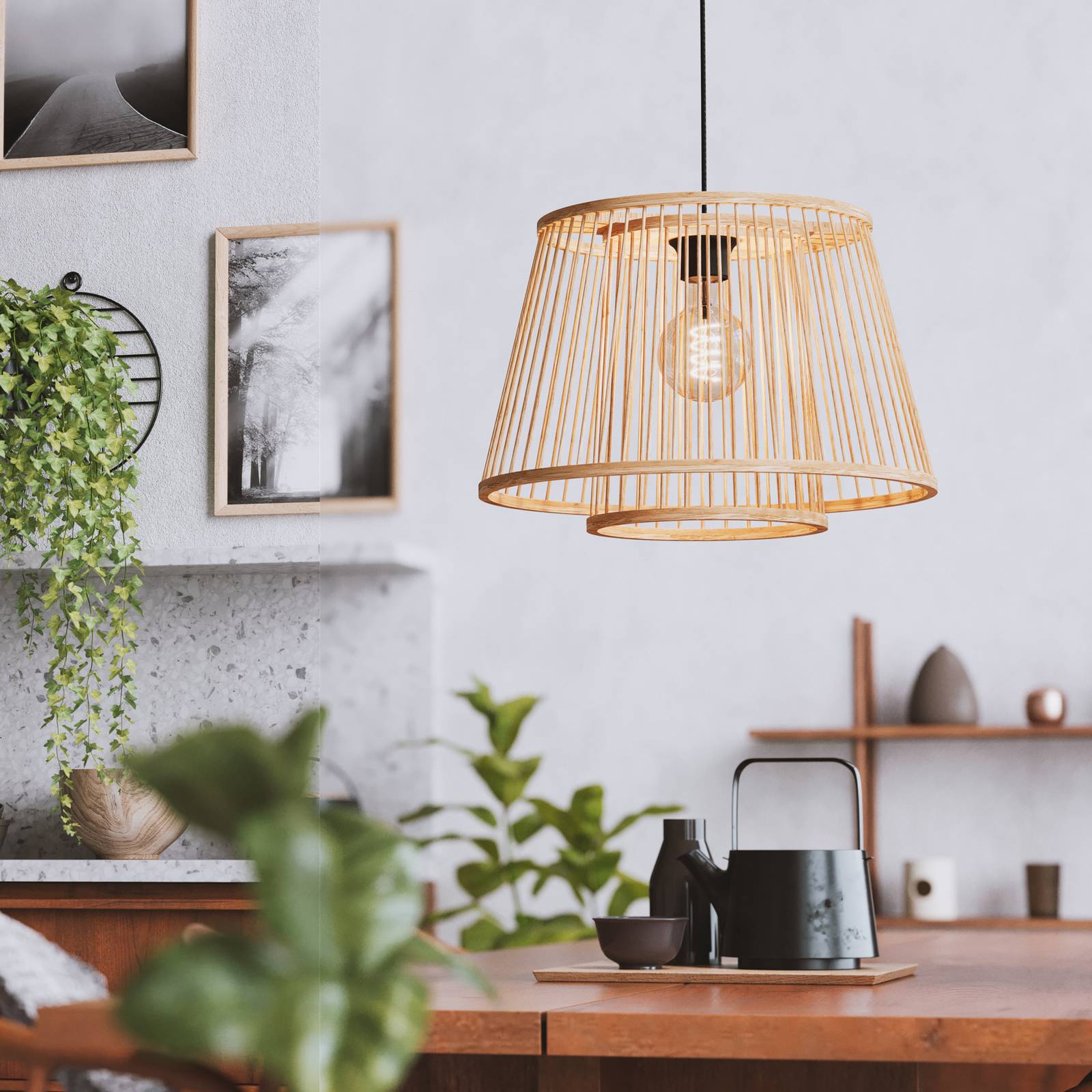 Lampa wisząca Hykeham, Ø 38 cm, naturalny, bambus