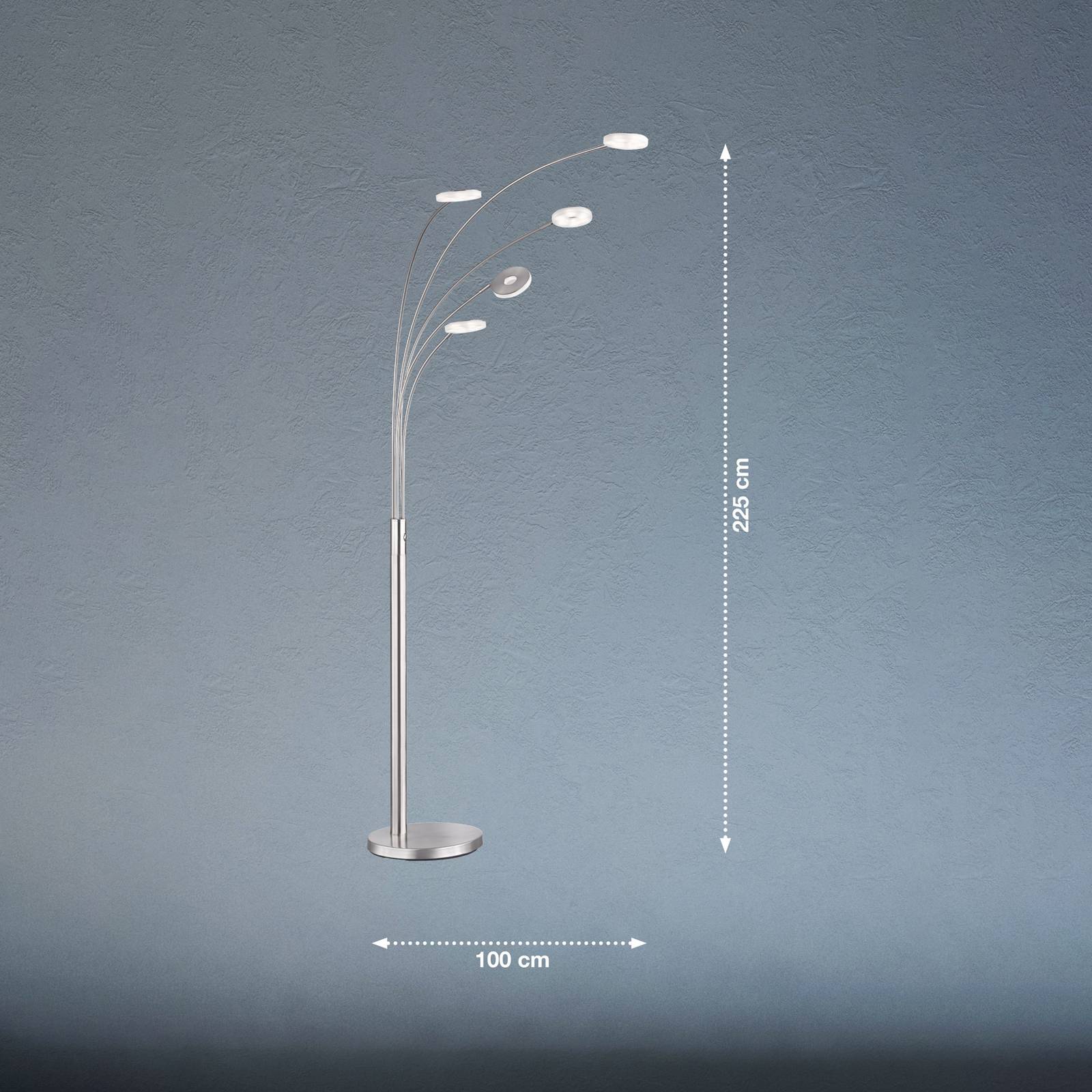 Lampa stojąca LED Dent, nikiel/chrom, 225 cm, metal, CCT 5-punktowa.