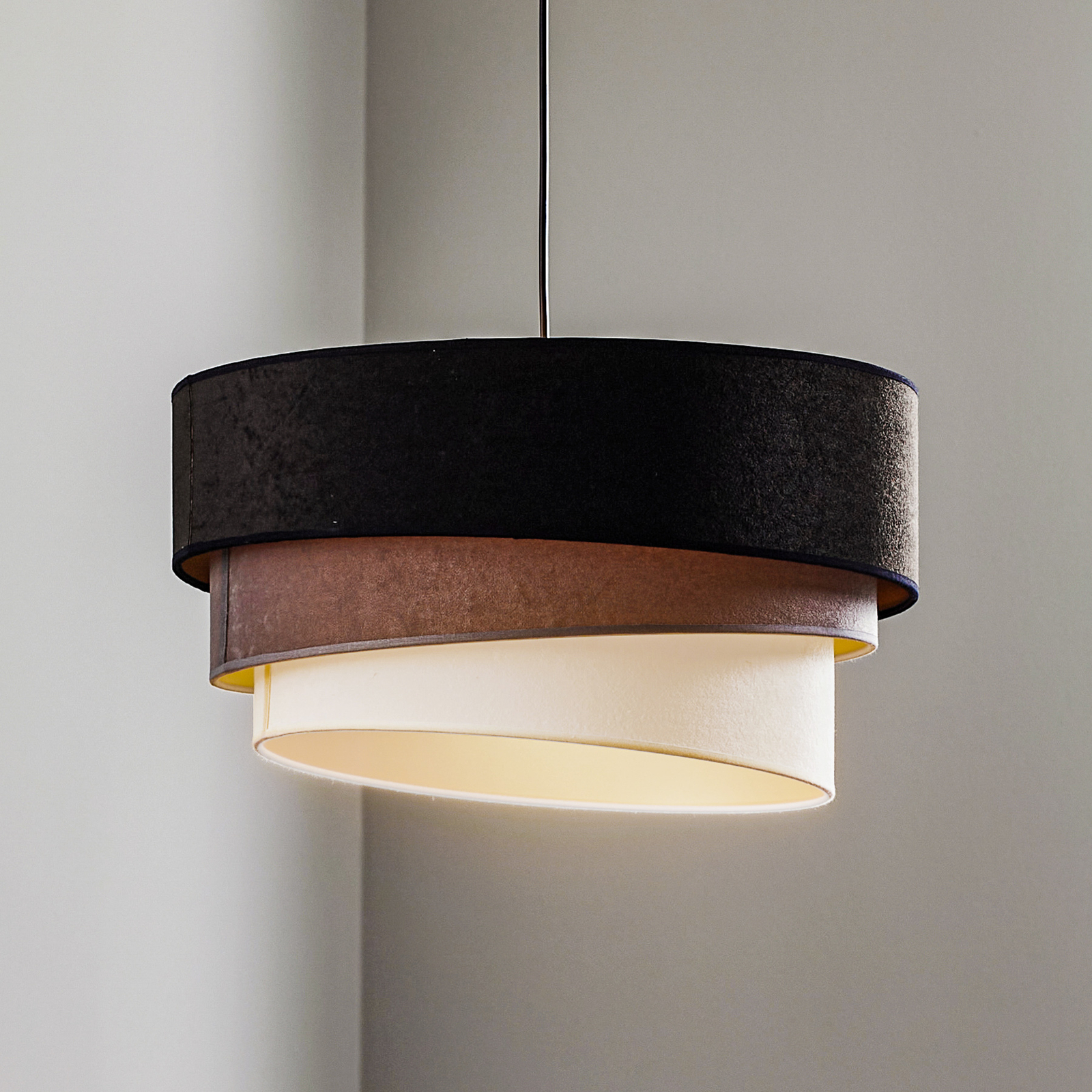 Hängeleuchte Devon, schwarz/grau/ecru/gold Ø45cm