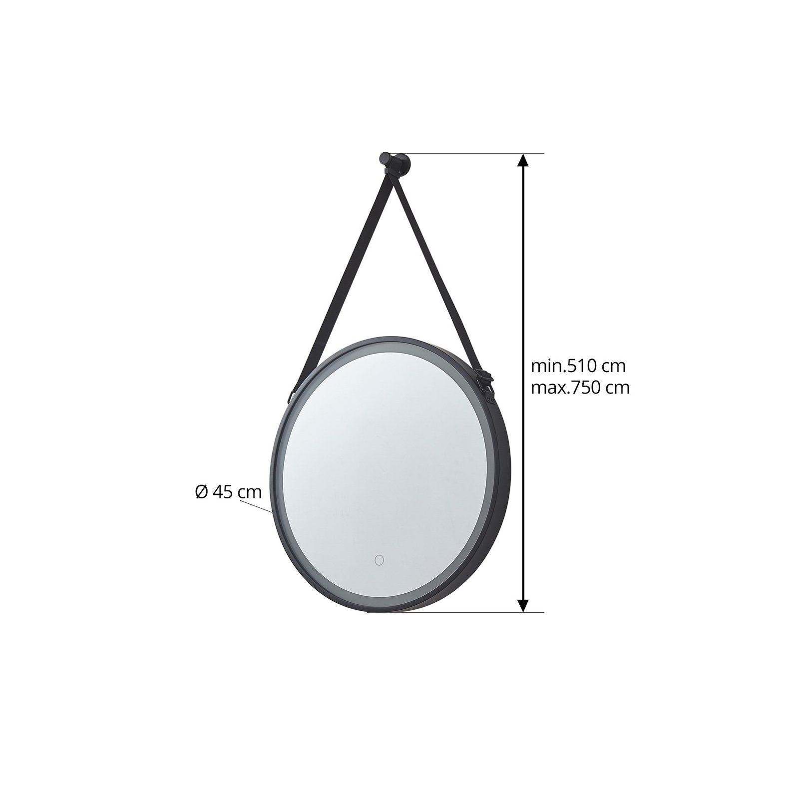 Espejo LED Lucande Lelin, Ø 45 cm, negro, aluminio, CCT