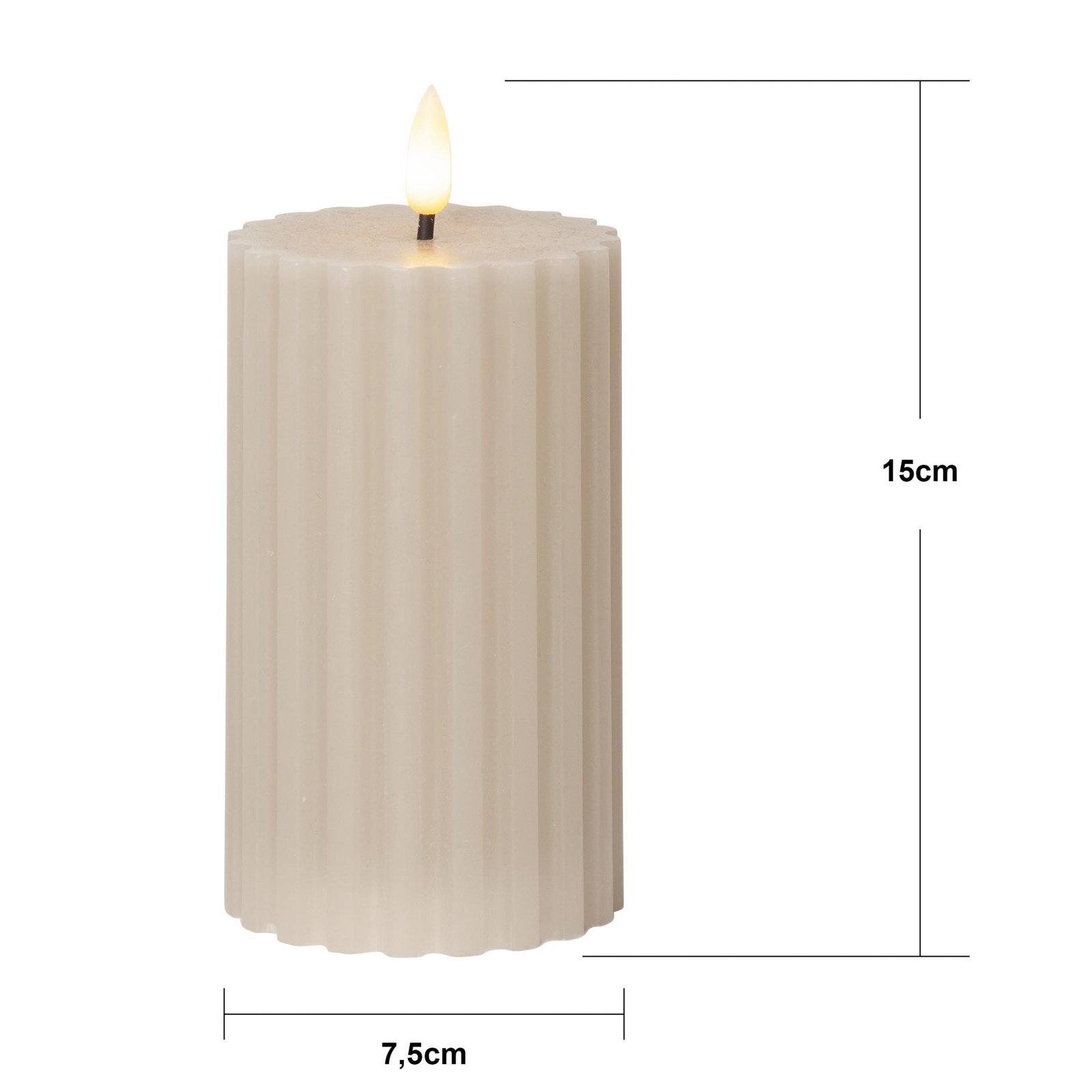 LED candle flame strip beige 15cm real wax battery operated