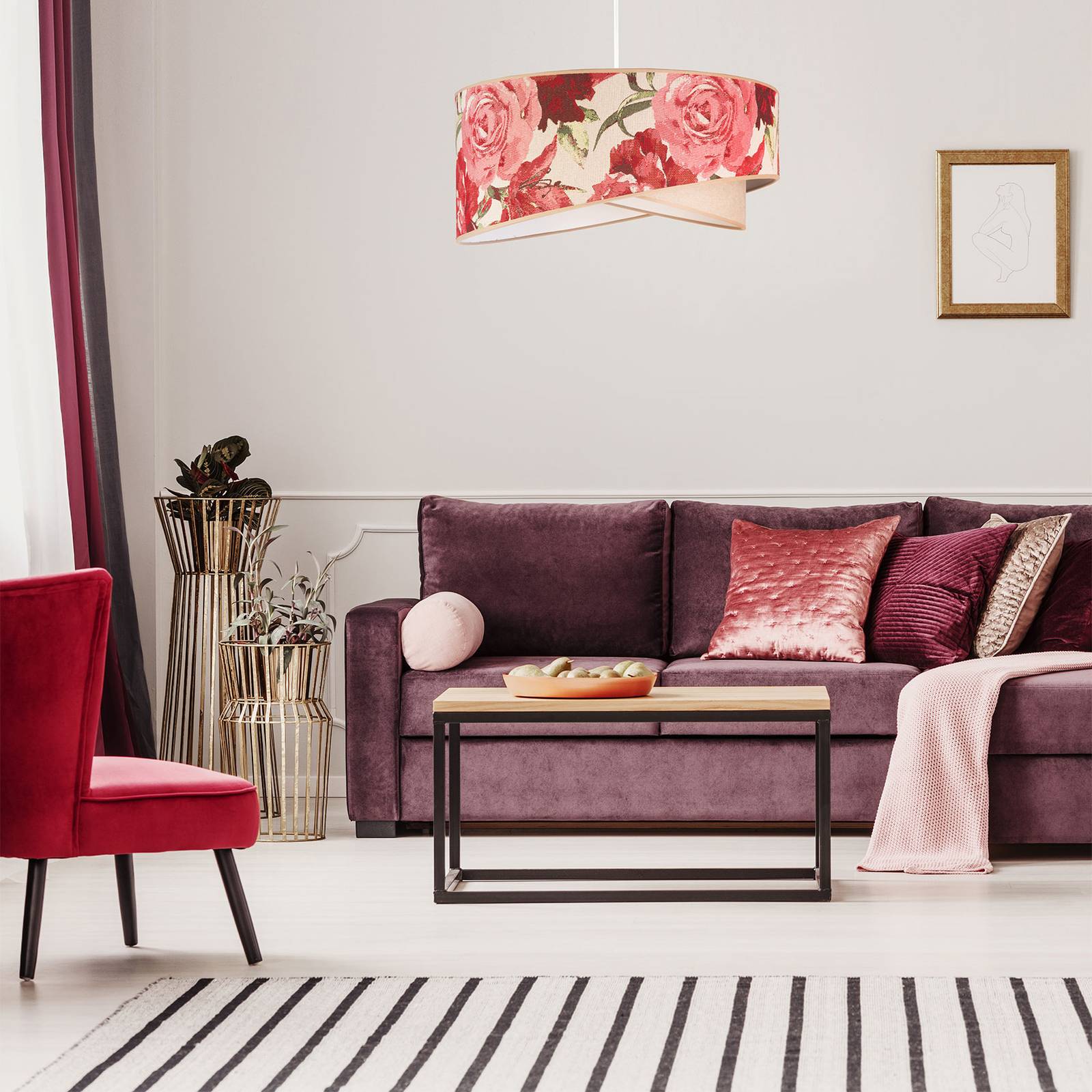 Suspension Royal avec motif de roses, rouge