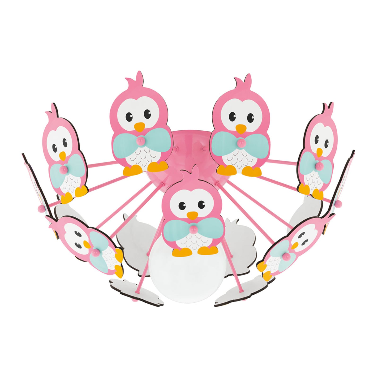 EGLO Viki 2 ceiling light with penguins magenta, for Children's Room, steel, wood, E27, 60 W, energy efficiency: A++, H: 18 cm