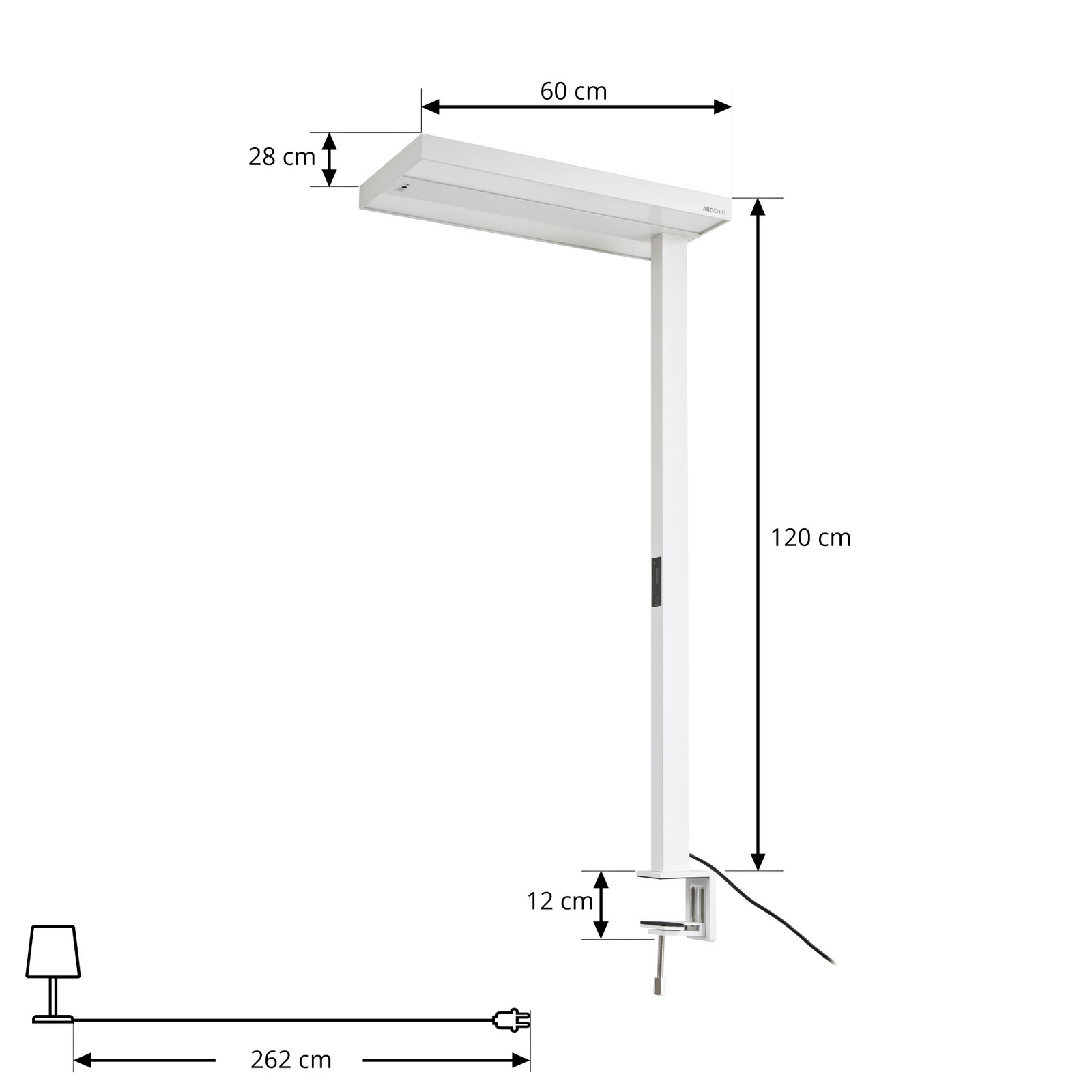 Arcchio LED-Büro-Klemmleuchte Logan, weiß, dimmbar, Sensor Arcchio LED-Büro-Klemmleuchte Logan, weiß, dimmbar, Sensor