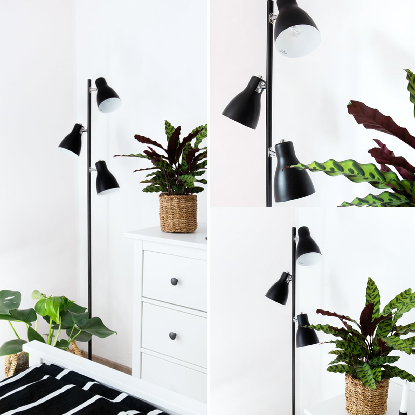 Gide álló világítás, 3 izzós, fekete, fém, E27