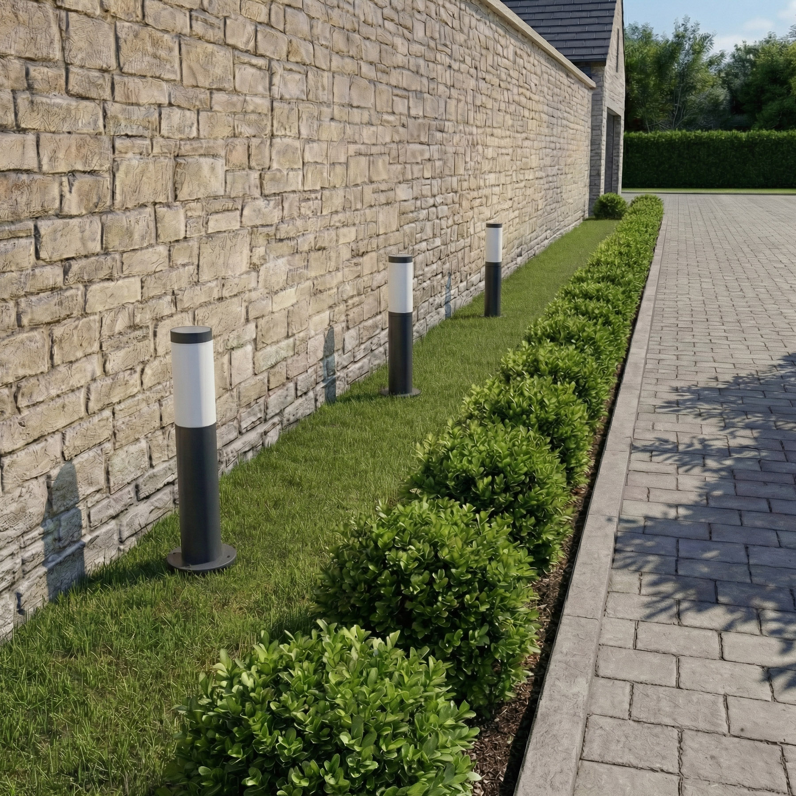 Lindby sokkellampe Statius, 45 cm, antrasitt/opal, stål