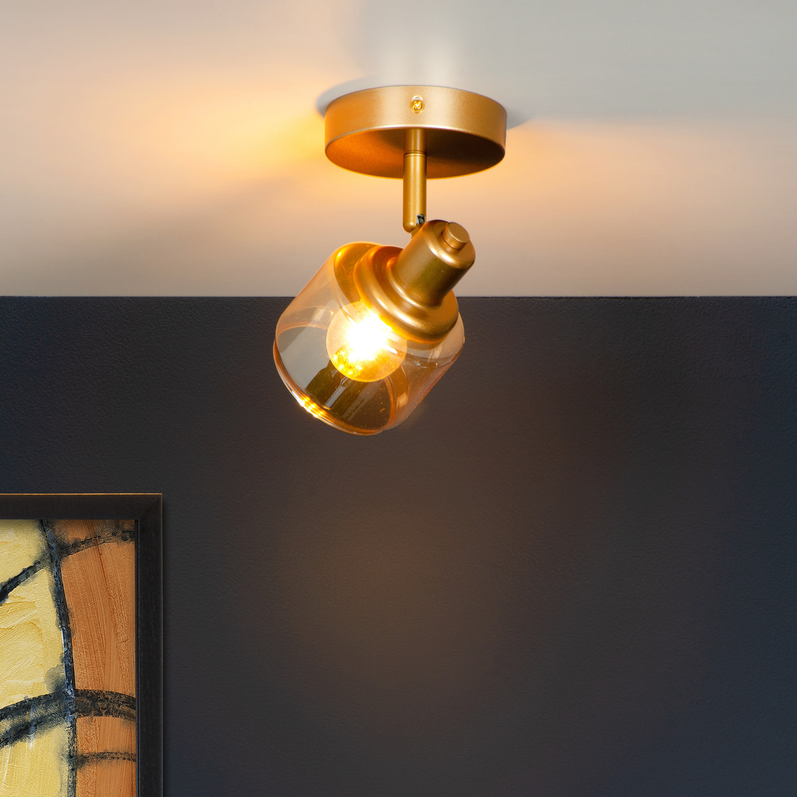 Spot pour plafond Bjorn à 1 lampe, doré/laiton