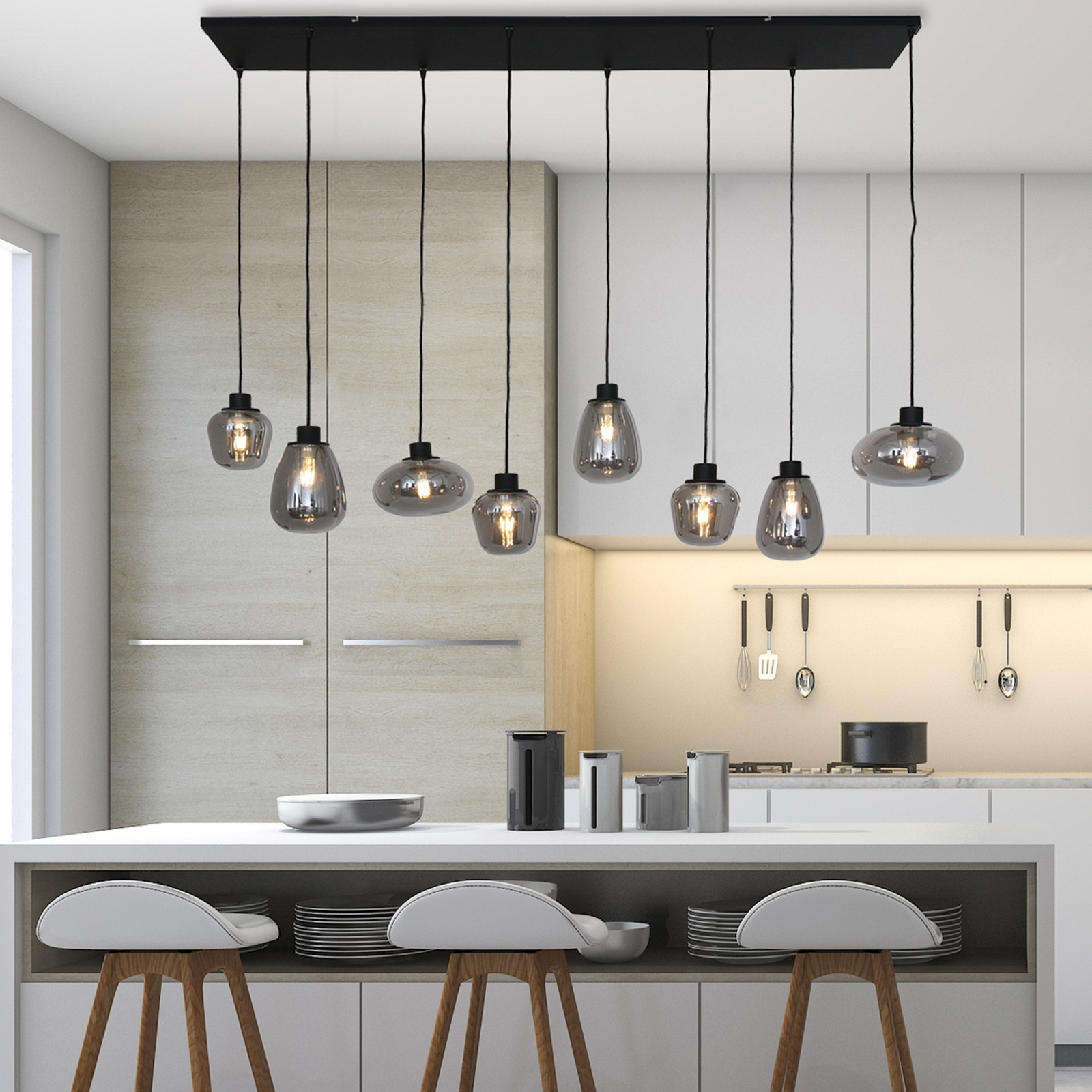 Steinhauer Reflexion lampă suspendată 8 becuri 145x14 cm - Camera de zi / sufragerie - negru gri fumuriu - Metal