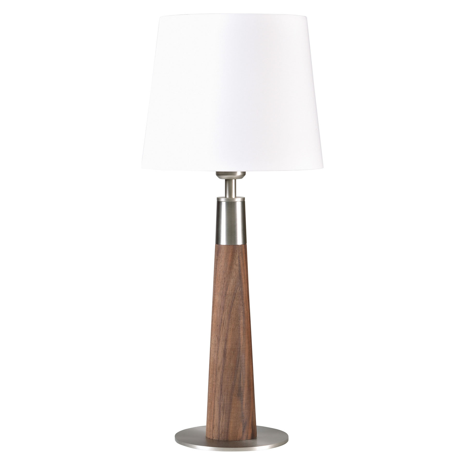 HerzBlut Conico table lamp white, walnut, 58 cm, for Living / Dining Room, wood, fabric, metal, E27, 60 W, energy efficiency: A++, H: 58 cm
