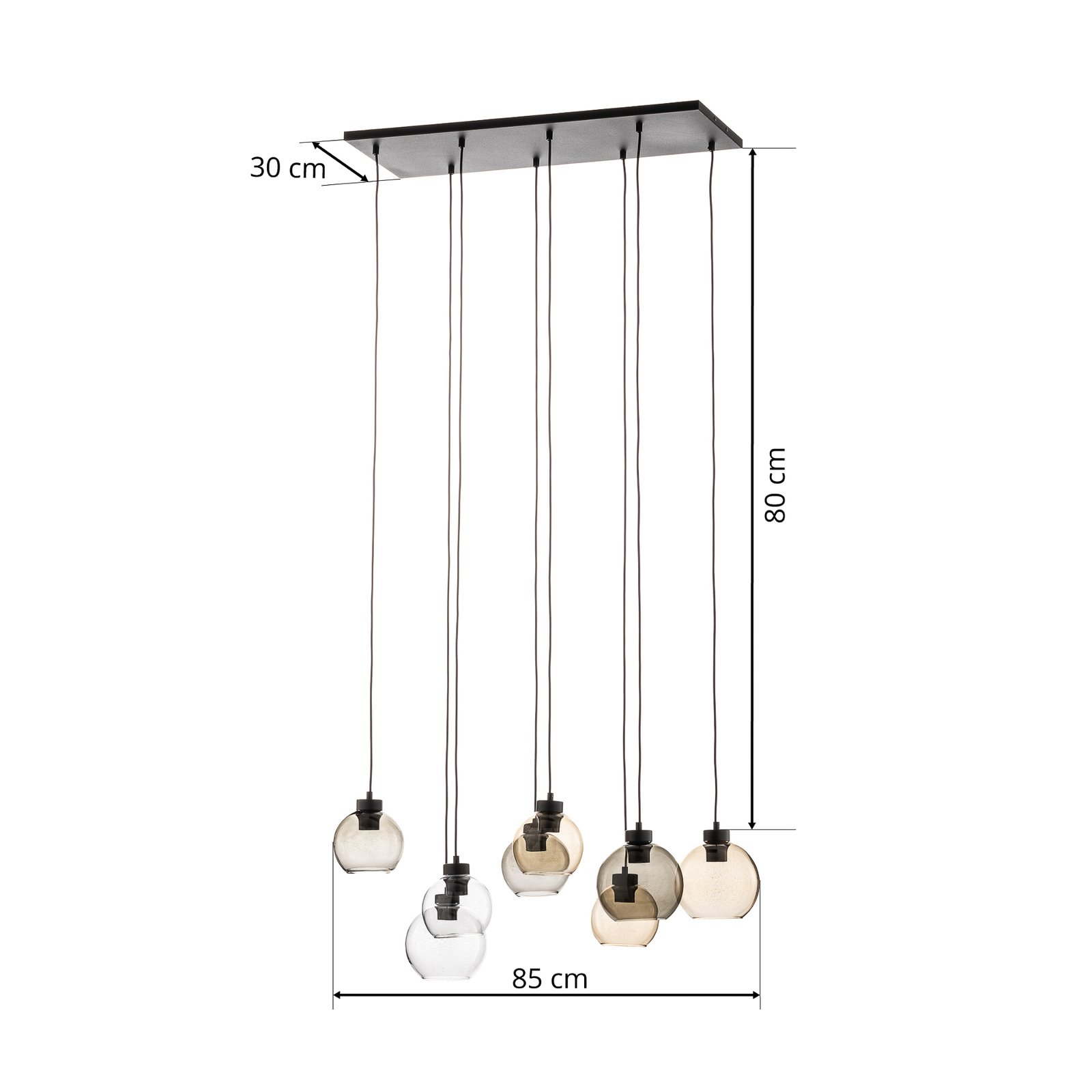 Cubus hanglamp, helder/honing/bruin, glas, E27, 8 vlammen