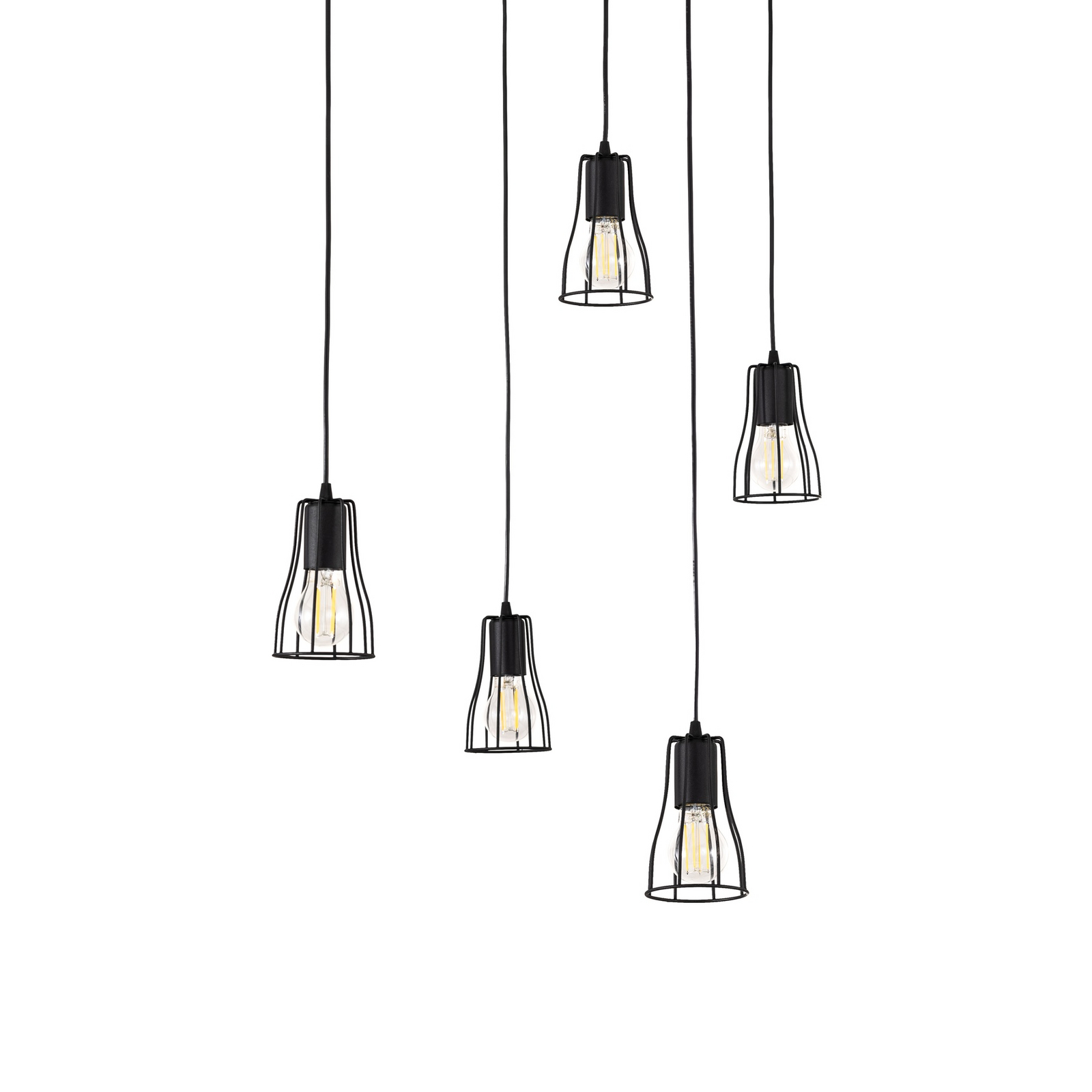 Pendant light Tube Long, black, metal, 5-bulb, E27