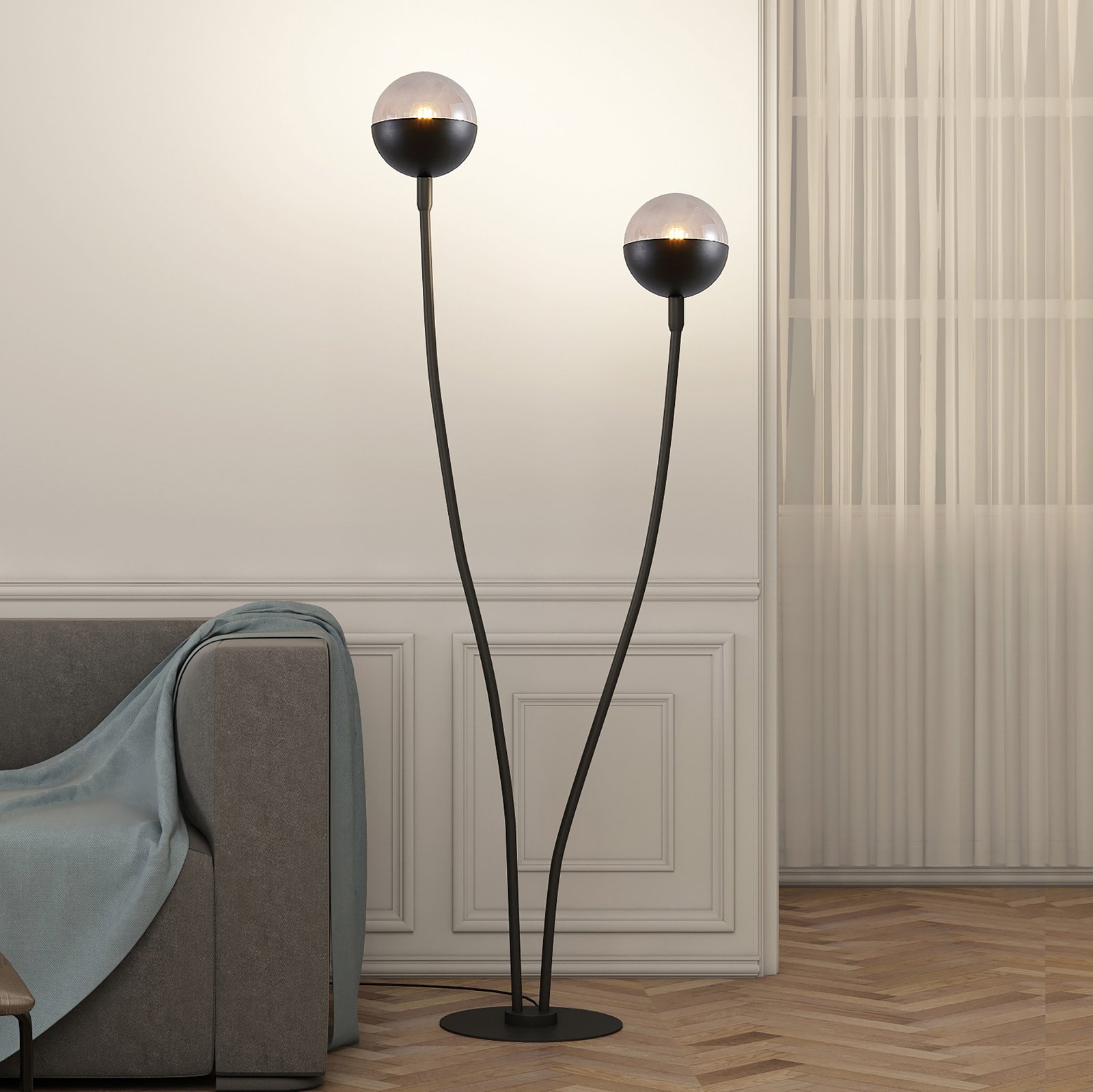 Lucande Dustian floor lamp, 2-bulb