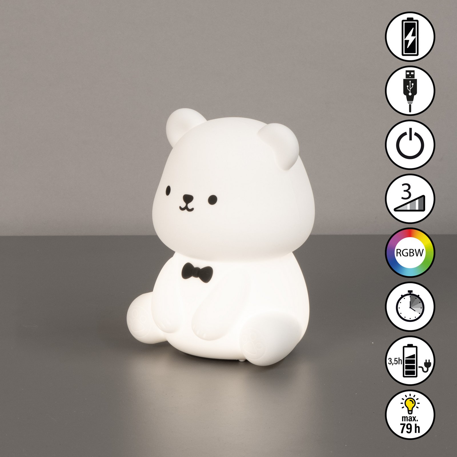 Lampă LED cu baterie Karl, albă, înălțime 13 cm, silicon