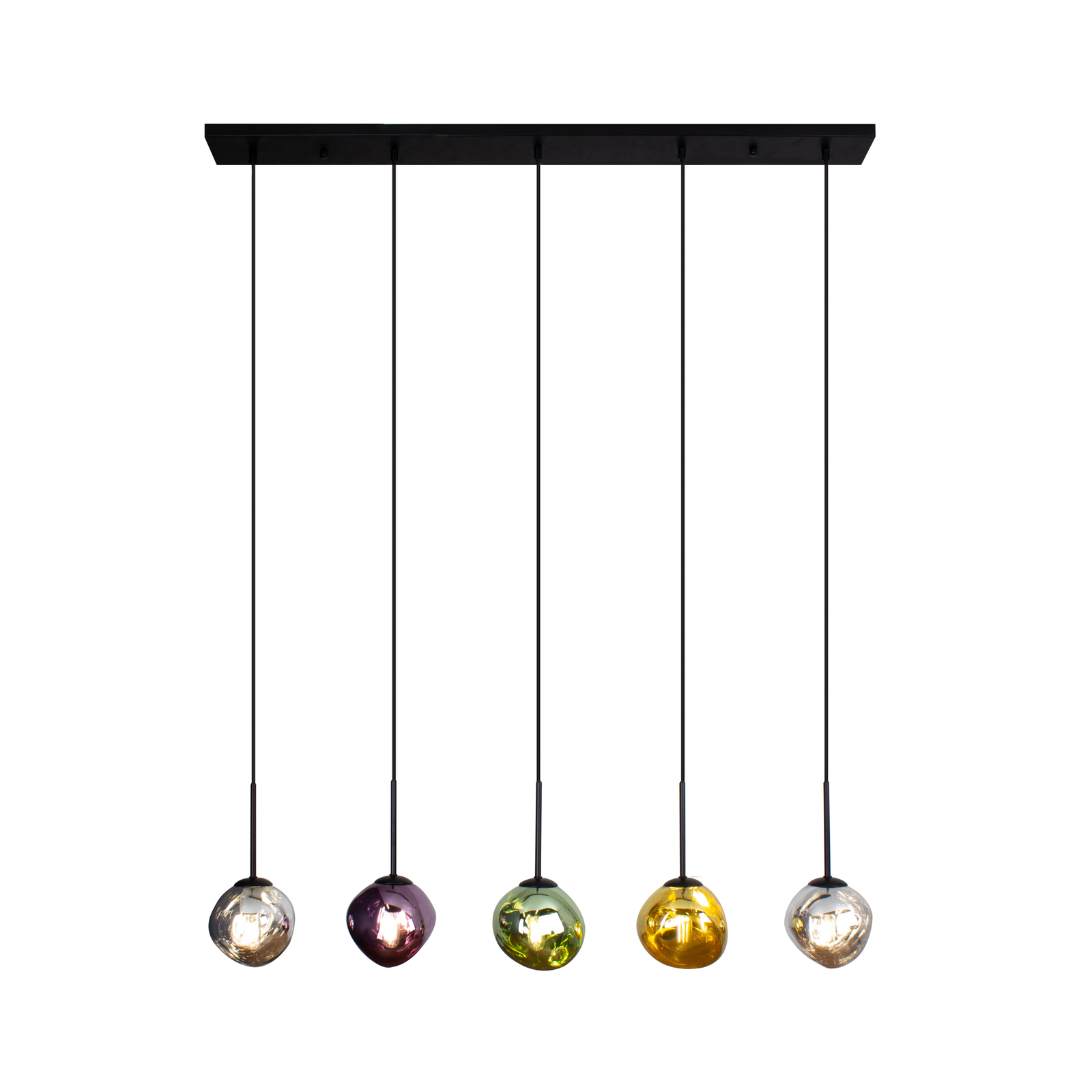 Canopus pendant light, multicoloured, 5-bulb, glass, E14