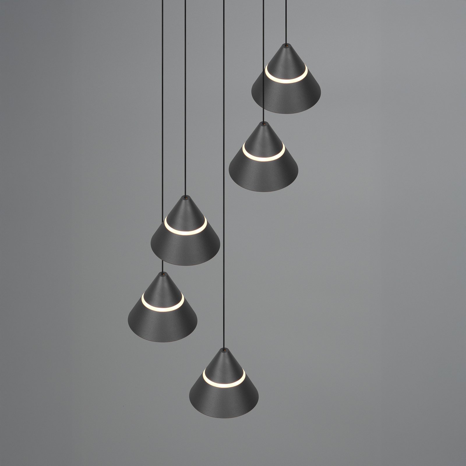 LED-Hängelampe Romeo, Ø 28 cm, schwarz, Metall, 5-flg.