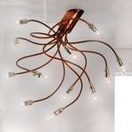 Copper ceiling light BRAZONA with twelve arms