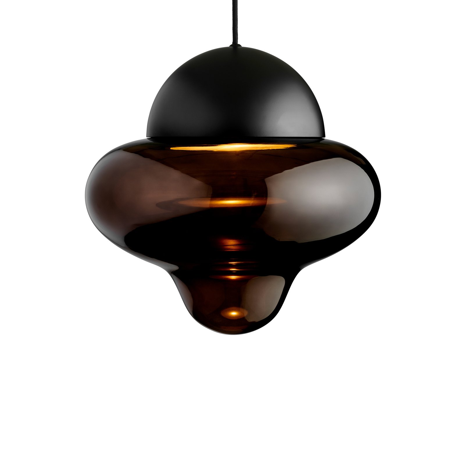 LED pendant light Nutty XL, brown / black, Ø 30 cm, glass