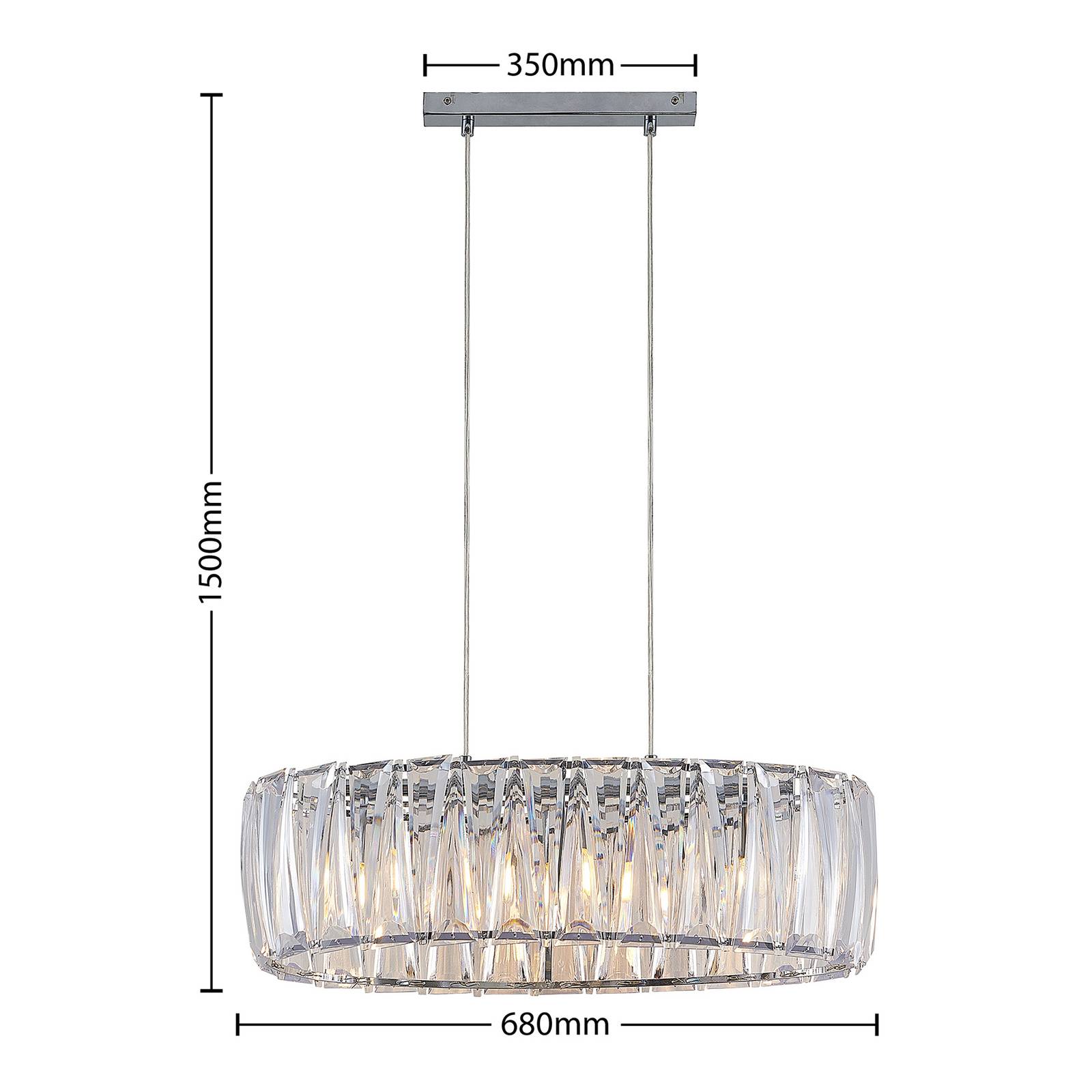 Lampa wisząca Sofia marki Lindby, 68 cm, 3-punktowa, E14, chrom/przezroczysty