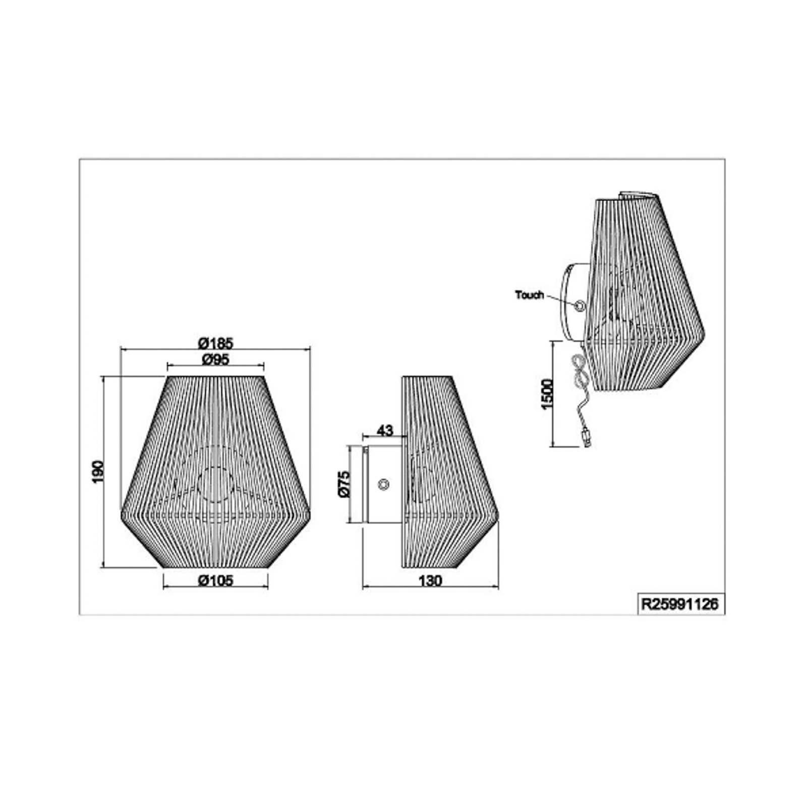 LED battery-powered wall light Lira, brown, paper yarn, touch, H 19 cm