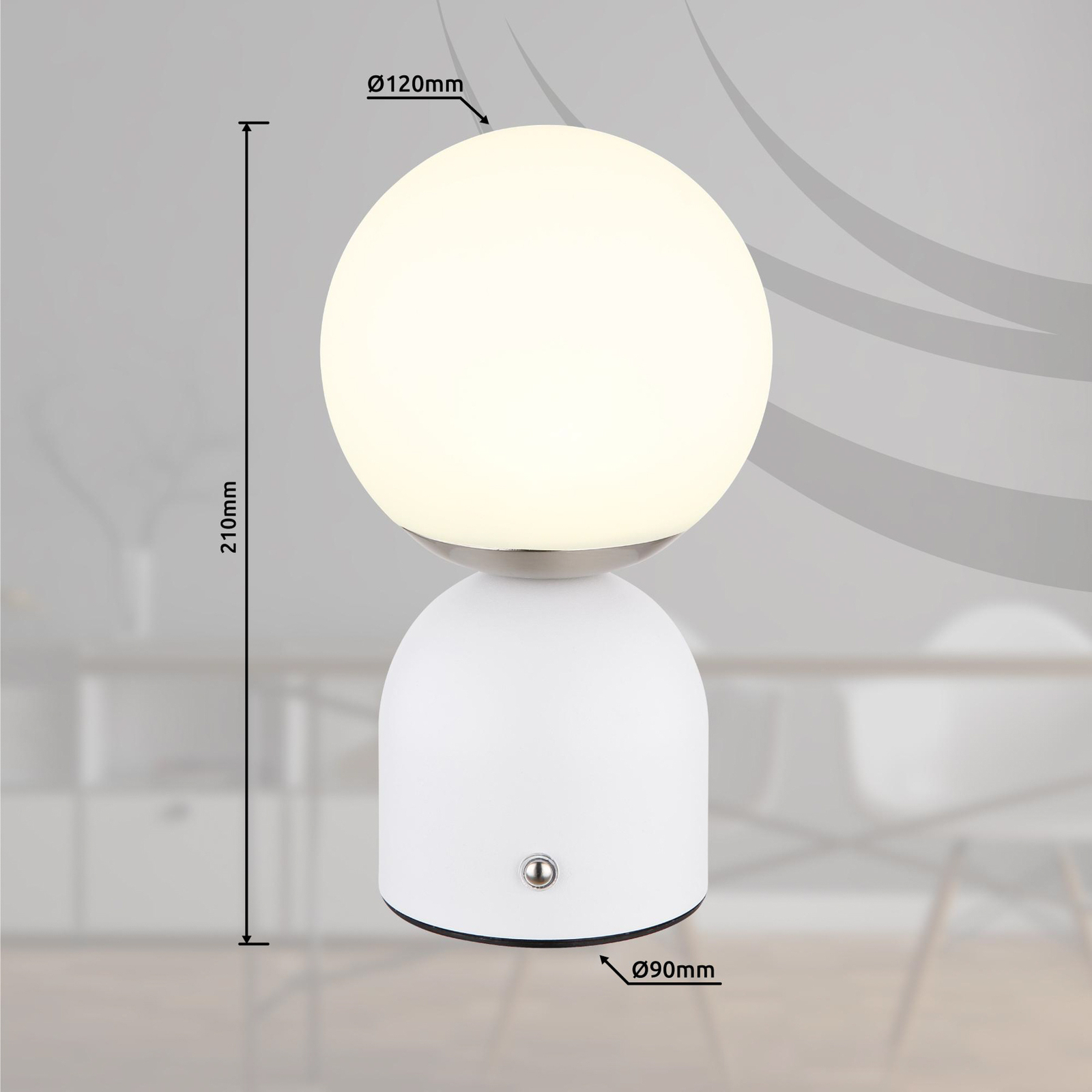 Julsy lámpara de mesa LED recargable, blanca, altura 21 cm, metal, CCT