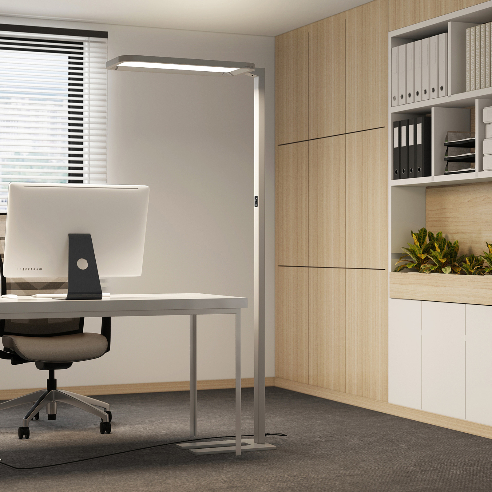 Matthis LED office floor lamp, dimmer and sensor Lights.co.uk