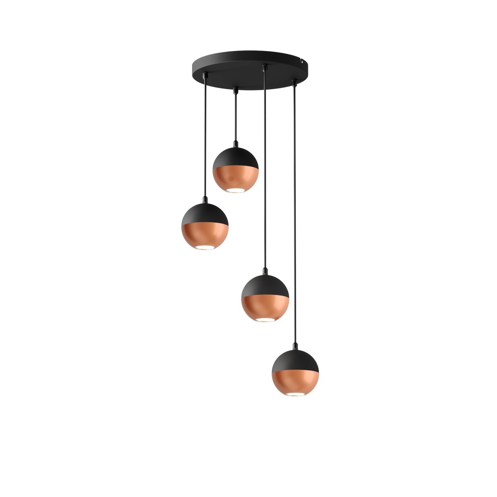 Suspension Midnight en noir/cuivré 4 lampes ronde