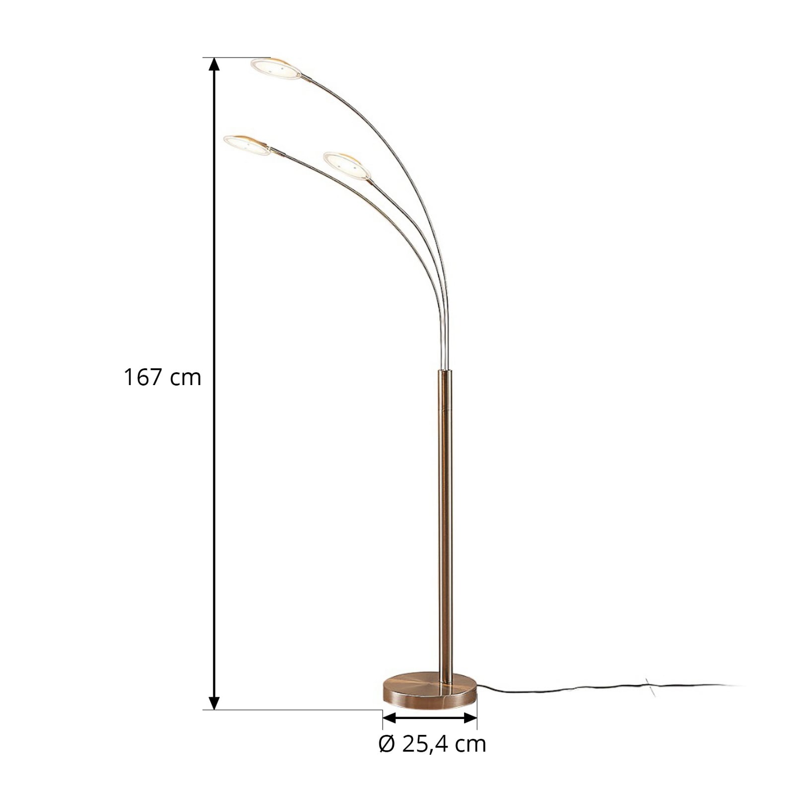Lindby LED-Stehlampe Anea, 167 cm, 3-flammig, nickelfarben