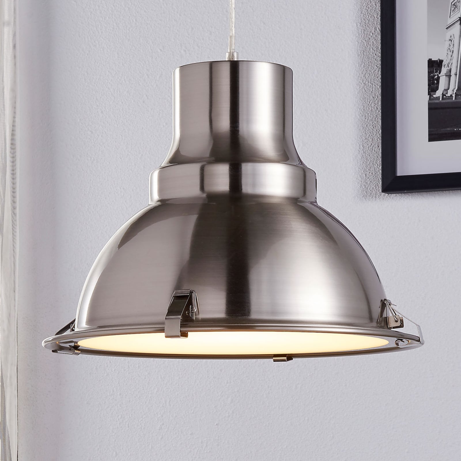 Lindby Industrial-looking pendant lamp Letty, for Kitchen, metal, glass, E27, 60 W, energy efficiency: A++