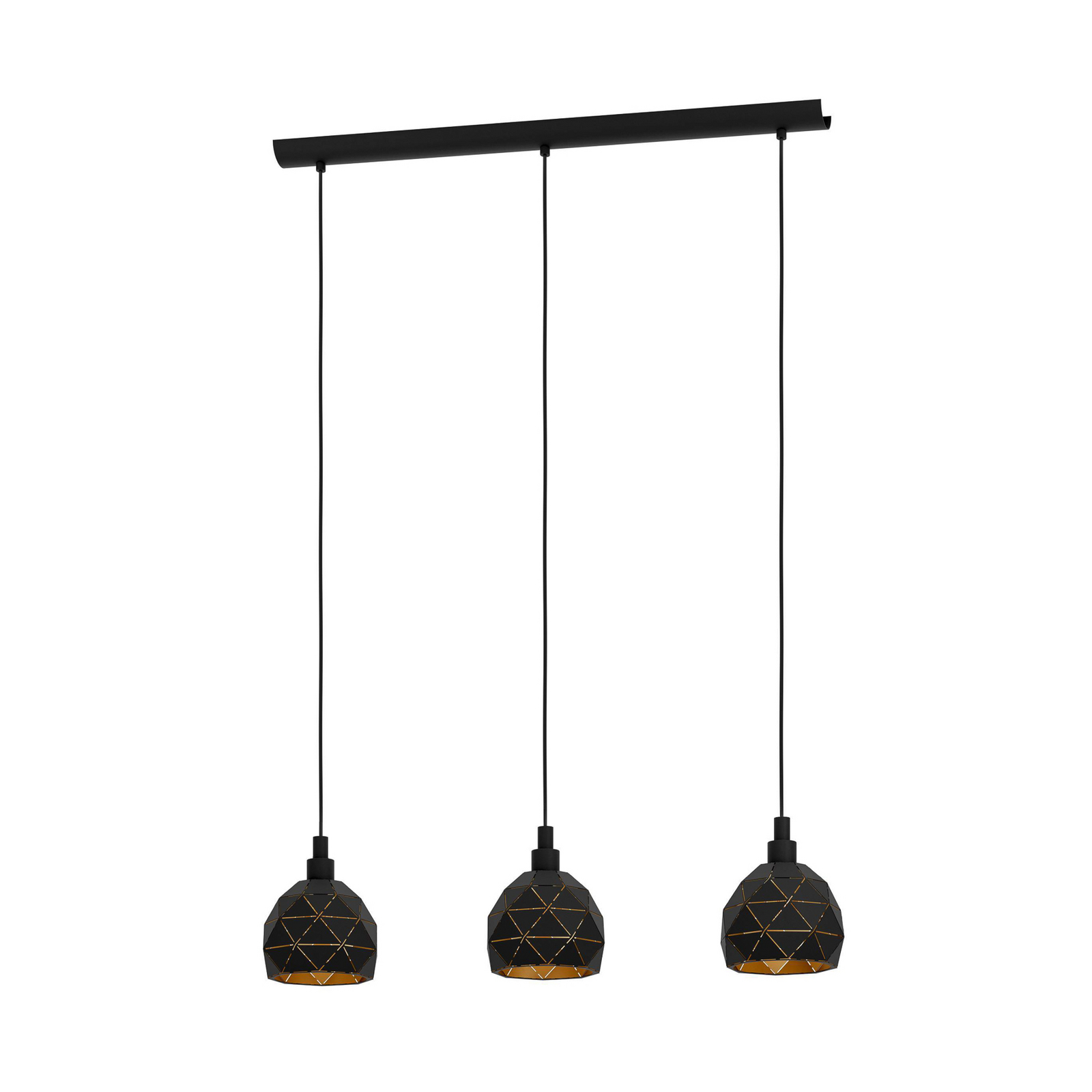 Candeeiro suspenso Roccaforte, preto/dourado, comprimento 75 cm