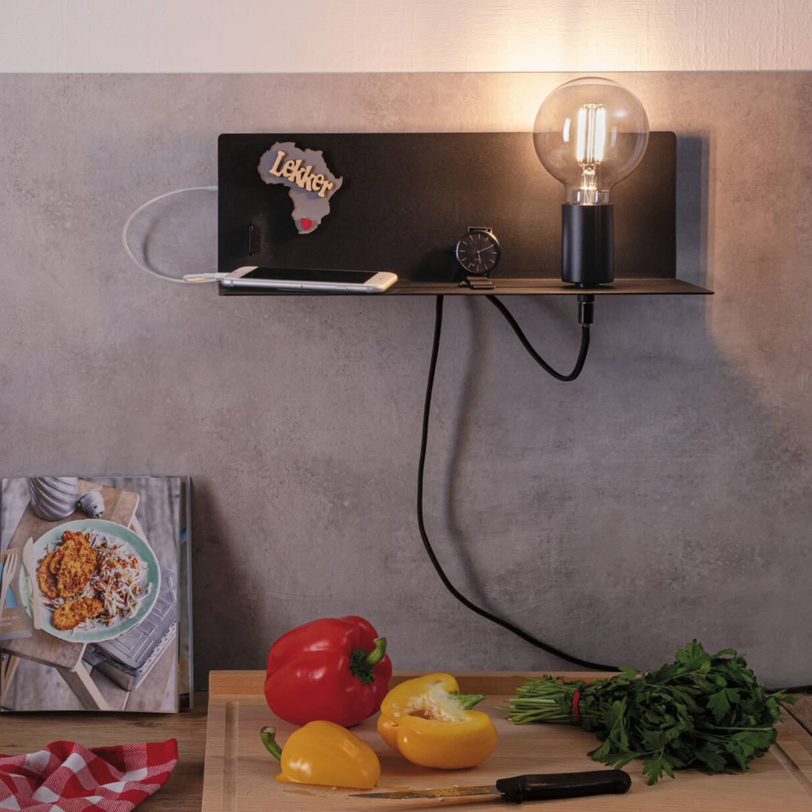 Paulmann Wandlampe Devara, schwarz 40 cm E27 USB-Port günstig online kaufen