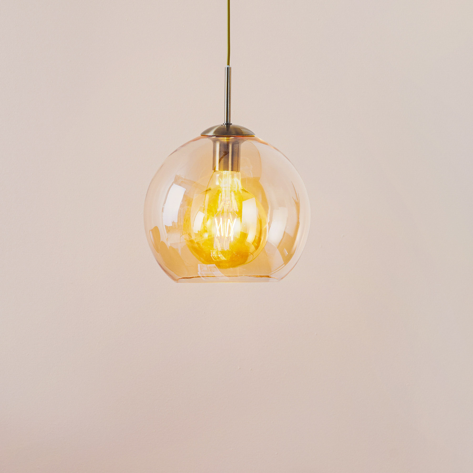 Balls hanging light with amber glass sphere 25 cm