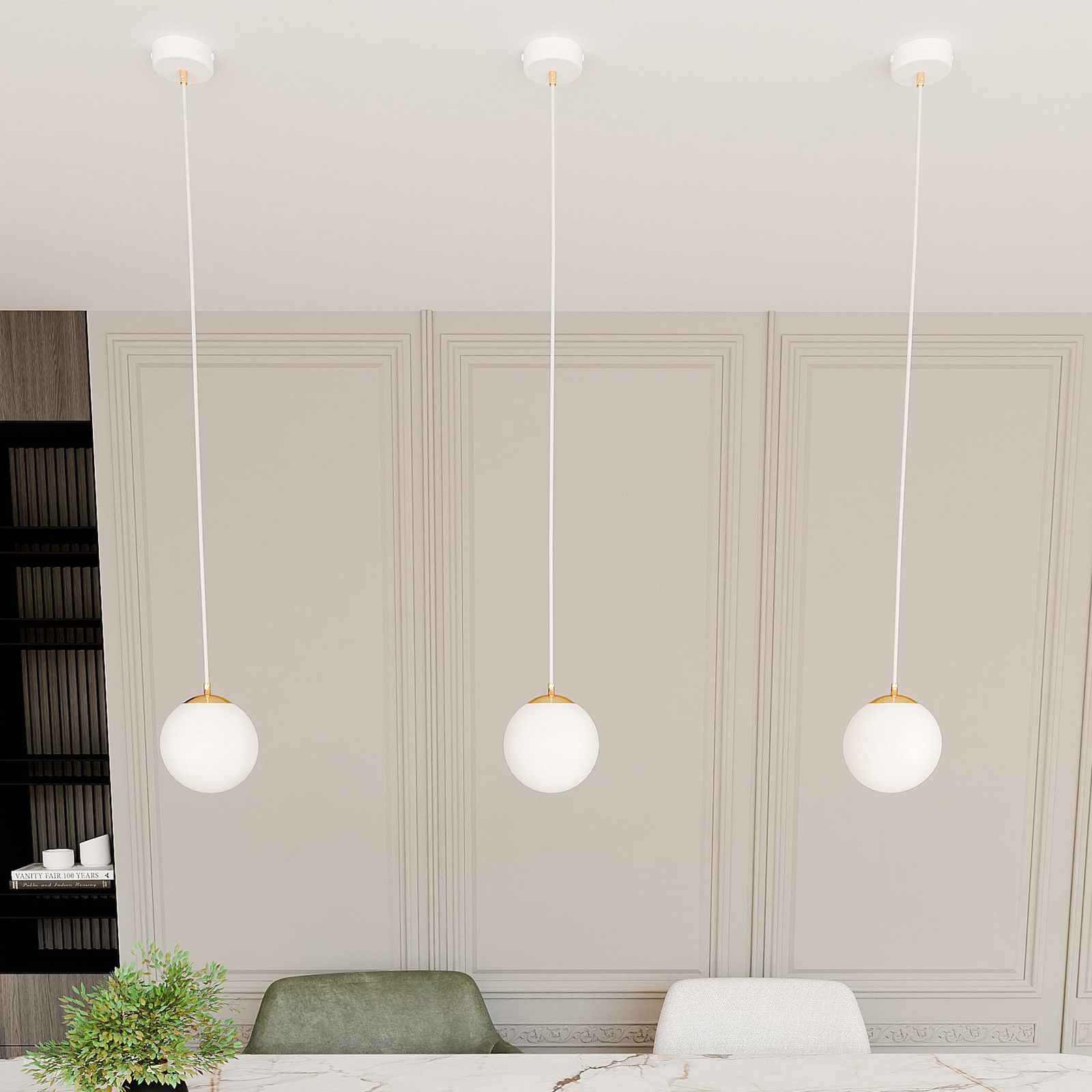 Royal pendant light, opal white/white, glass, E14