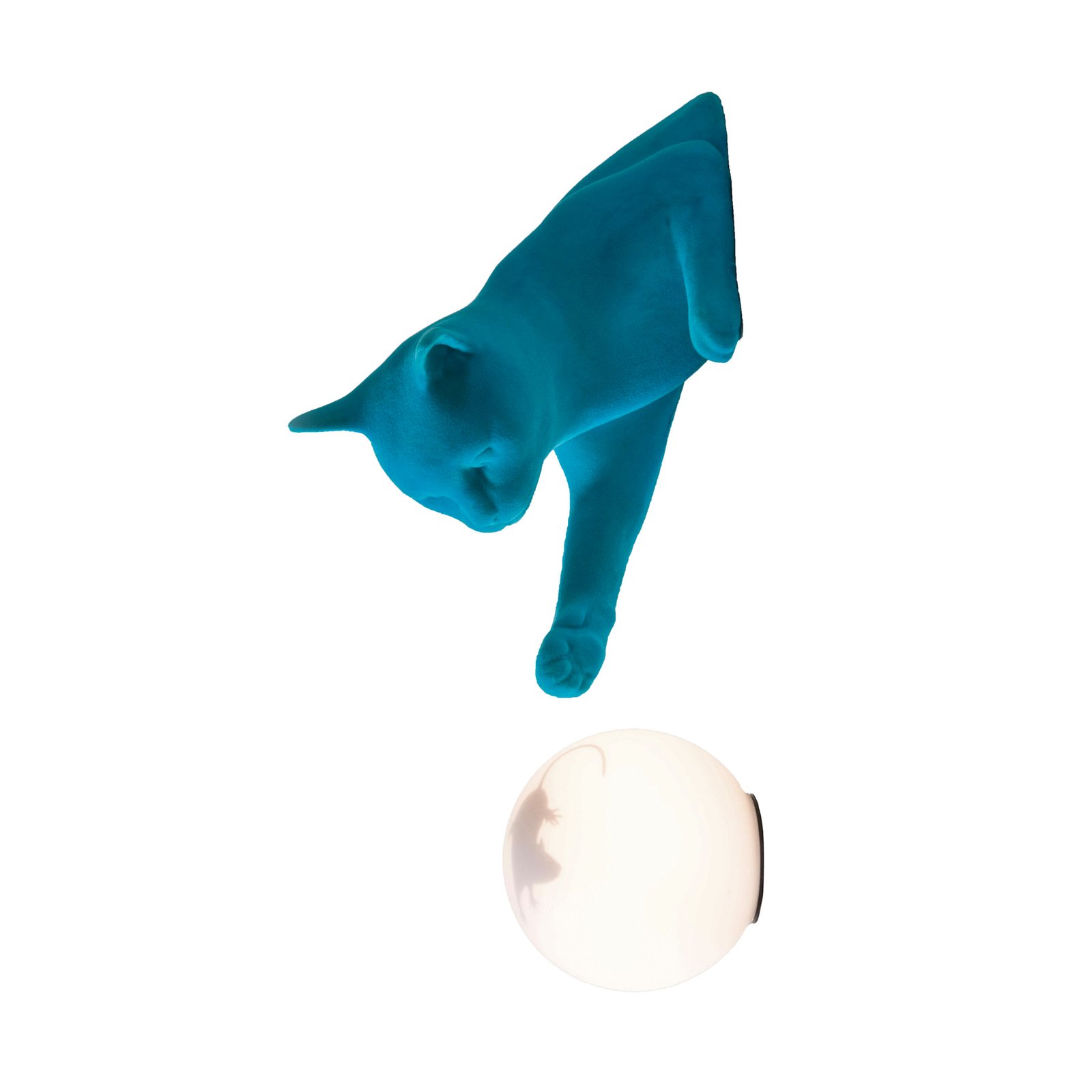 Karman wall light Maoo, ceramic light blue, glass, cat figurine