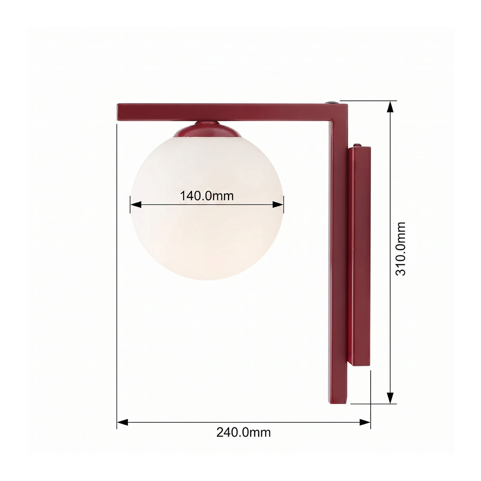 Wandleuchte Zac, opal/weinrot, 1-flammig