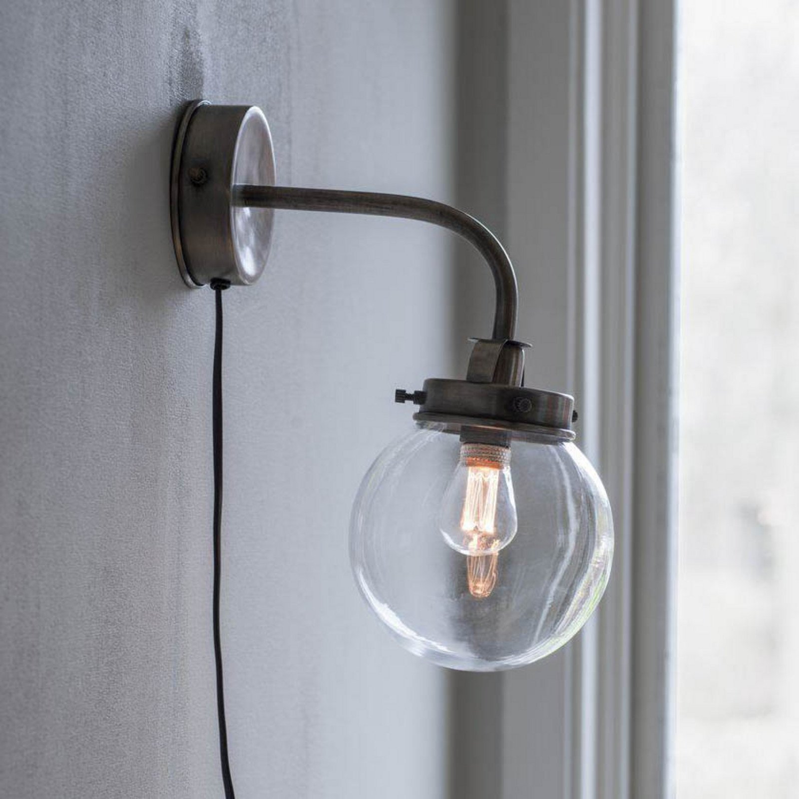 PR Home Aplică de perete Normandia argint antic Ø 30 cm sticlă - Camera de zi / sufragerie - Scandinavă - argint antic clar