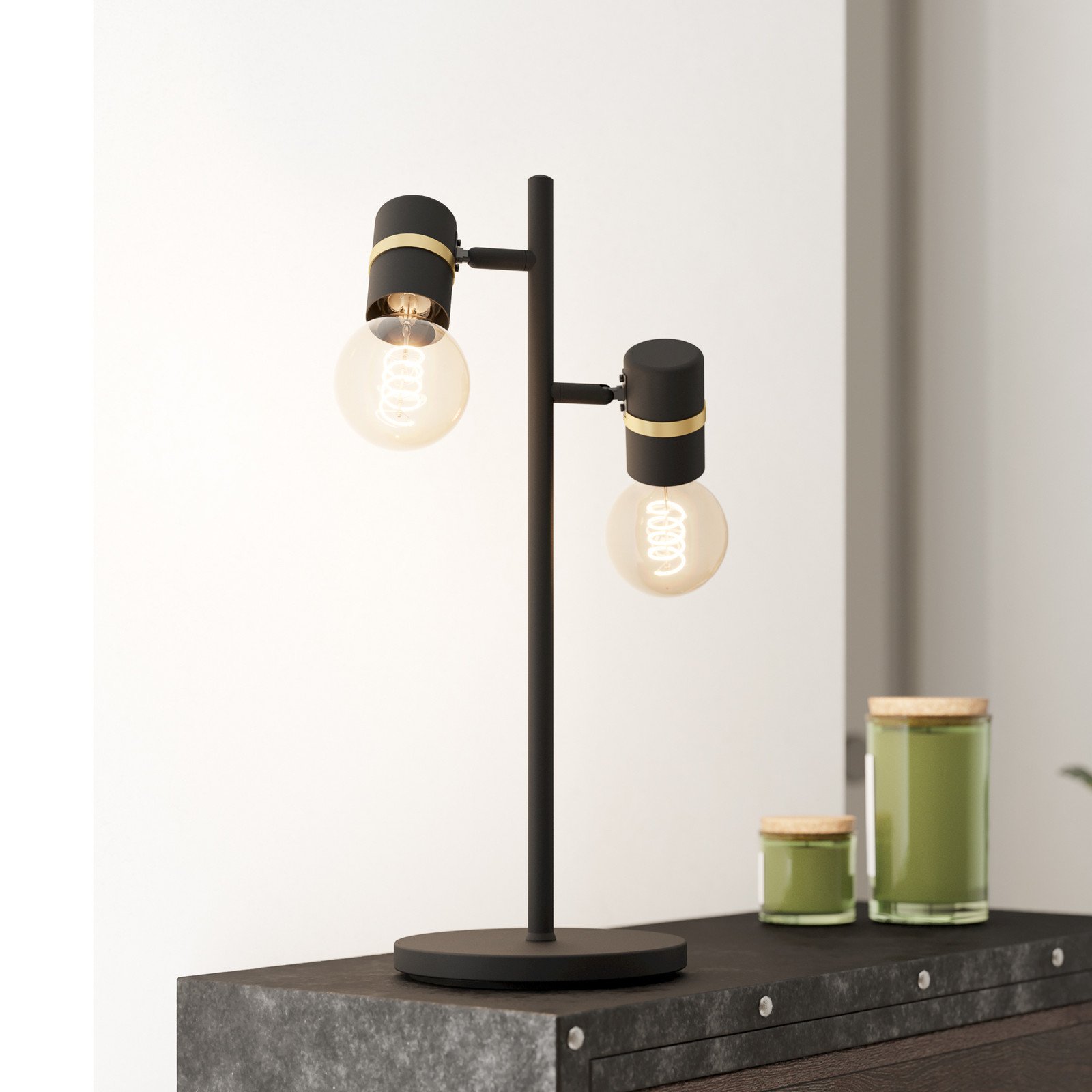 EGLO Lampă de masă Lurone negru două lumini - Camera de zi / sufragerie - modern - negru alamă - Metal