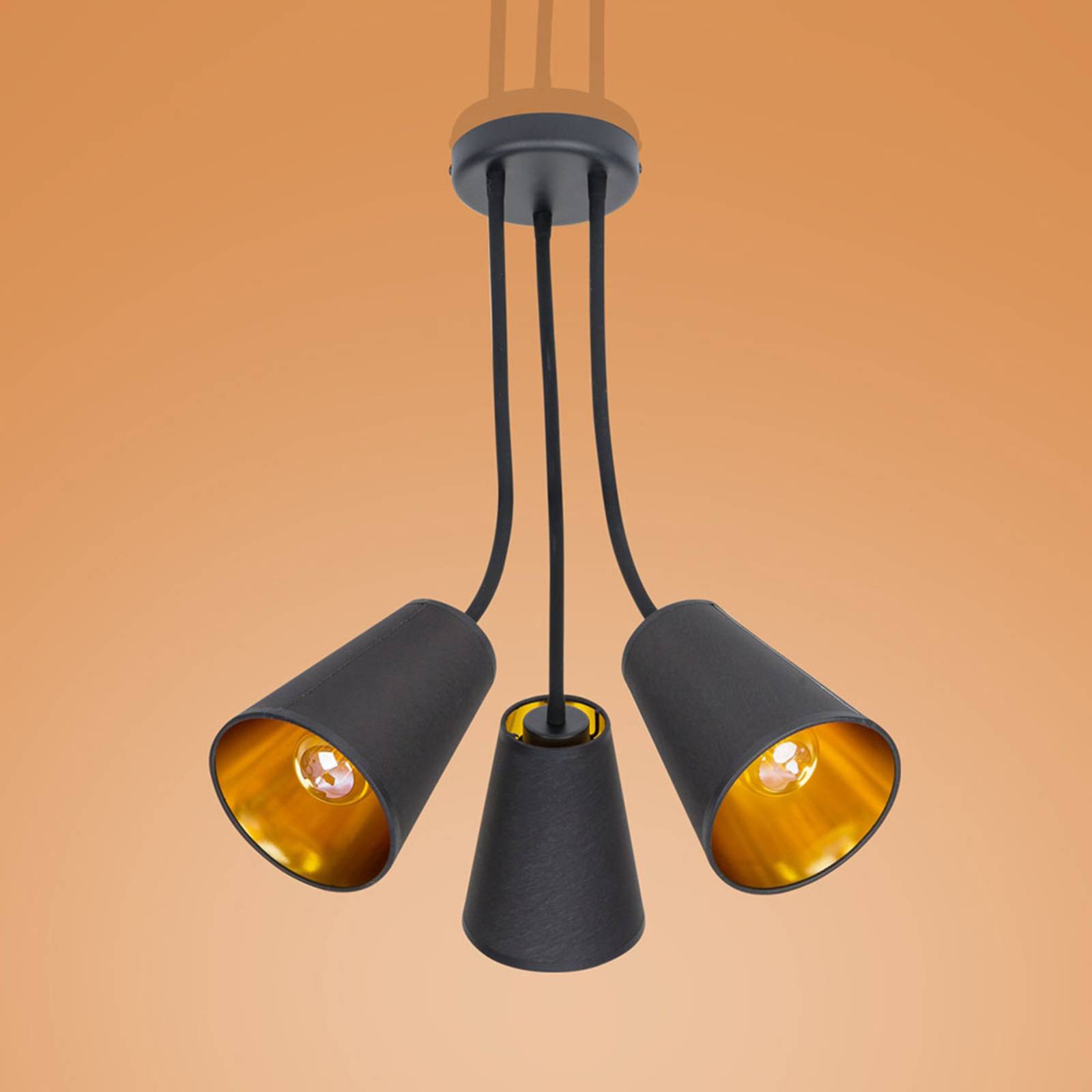 Plafondlamp Wire, 3-lamps, zwart/goud