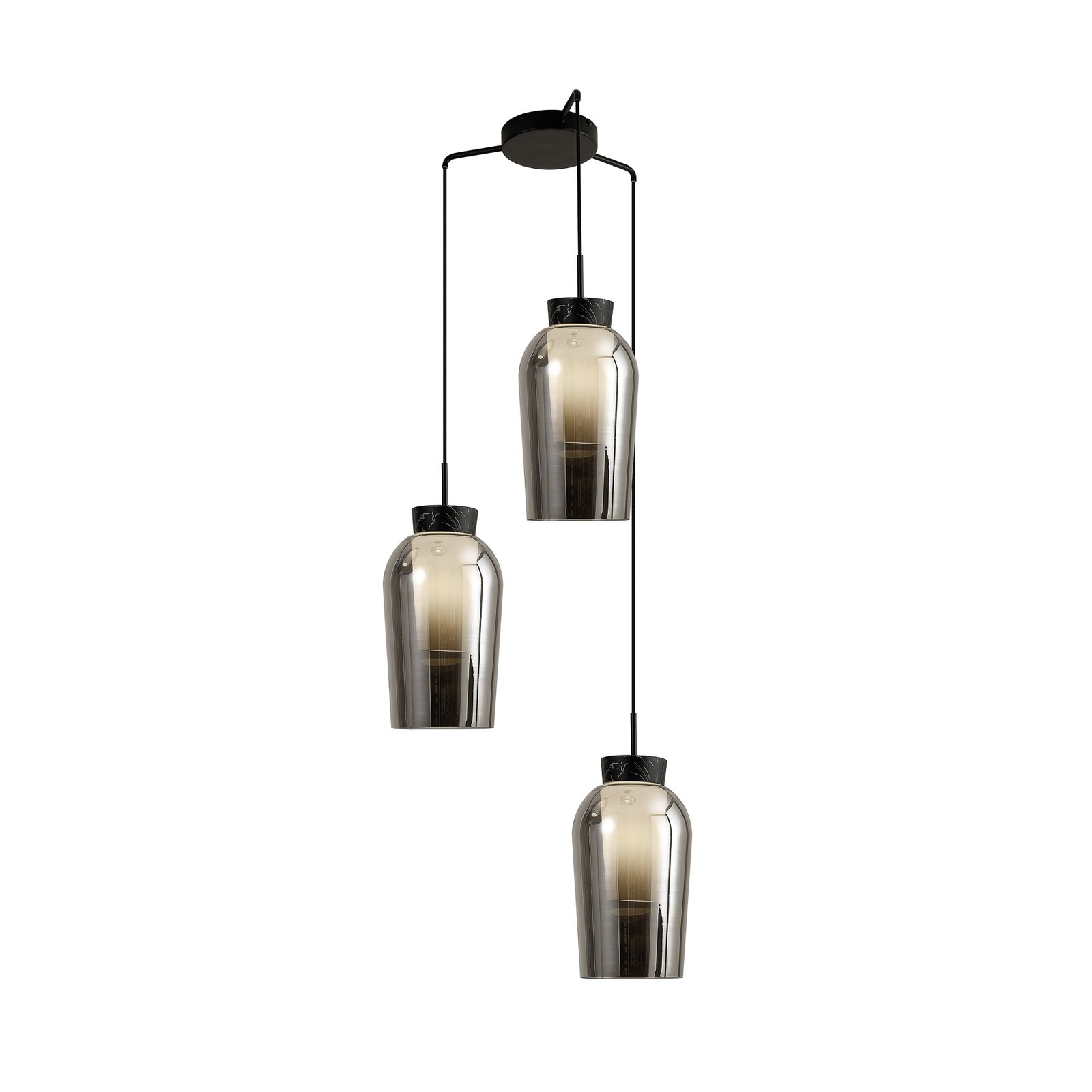 Hanglamp Nora, zwart, chroom, 3-lamps, rond, glas